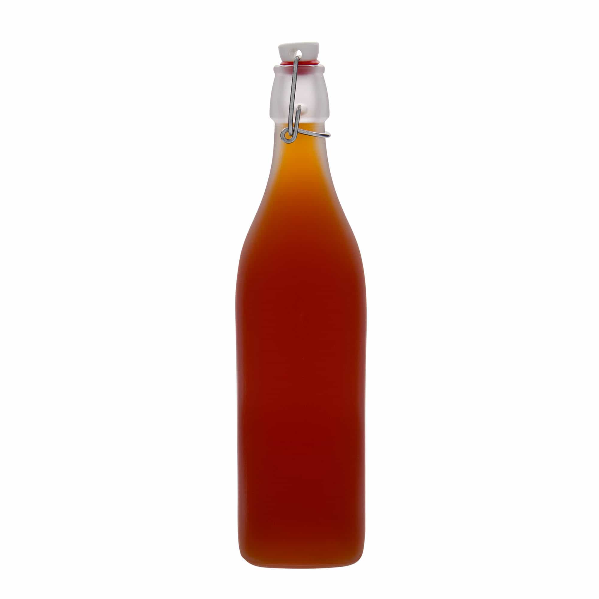 1 000 ml sklenená fľaša 'Swing, štvorcová, matná, hrdlo: pákové uzáver