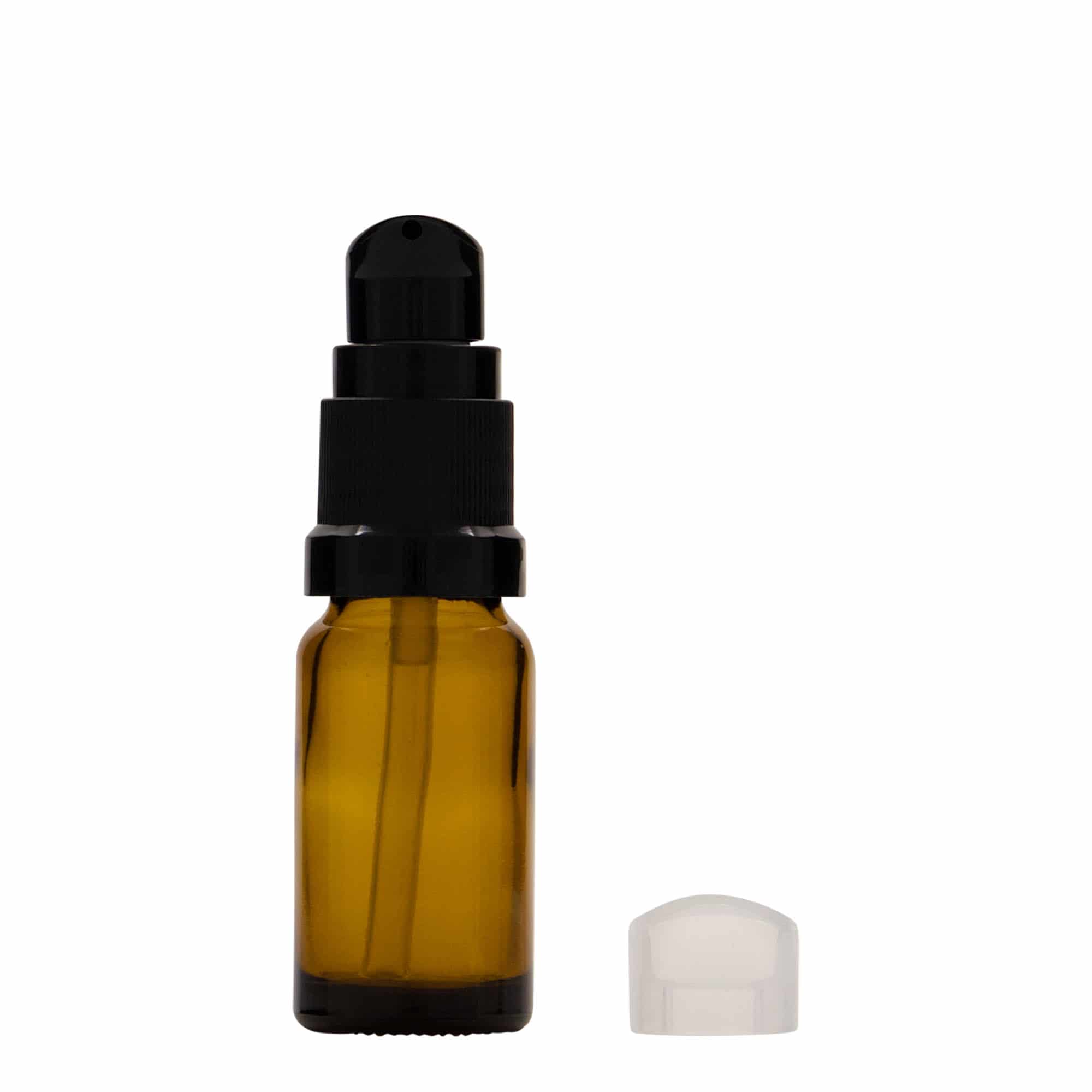 10 ml liekovka s pumpičkou, sklená, hnedá farba, hrdlo: DIN 18
