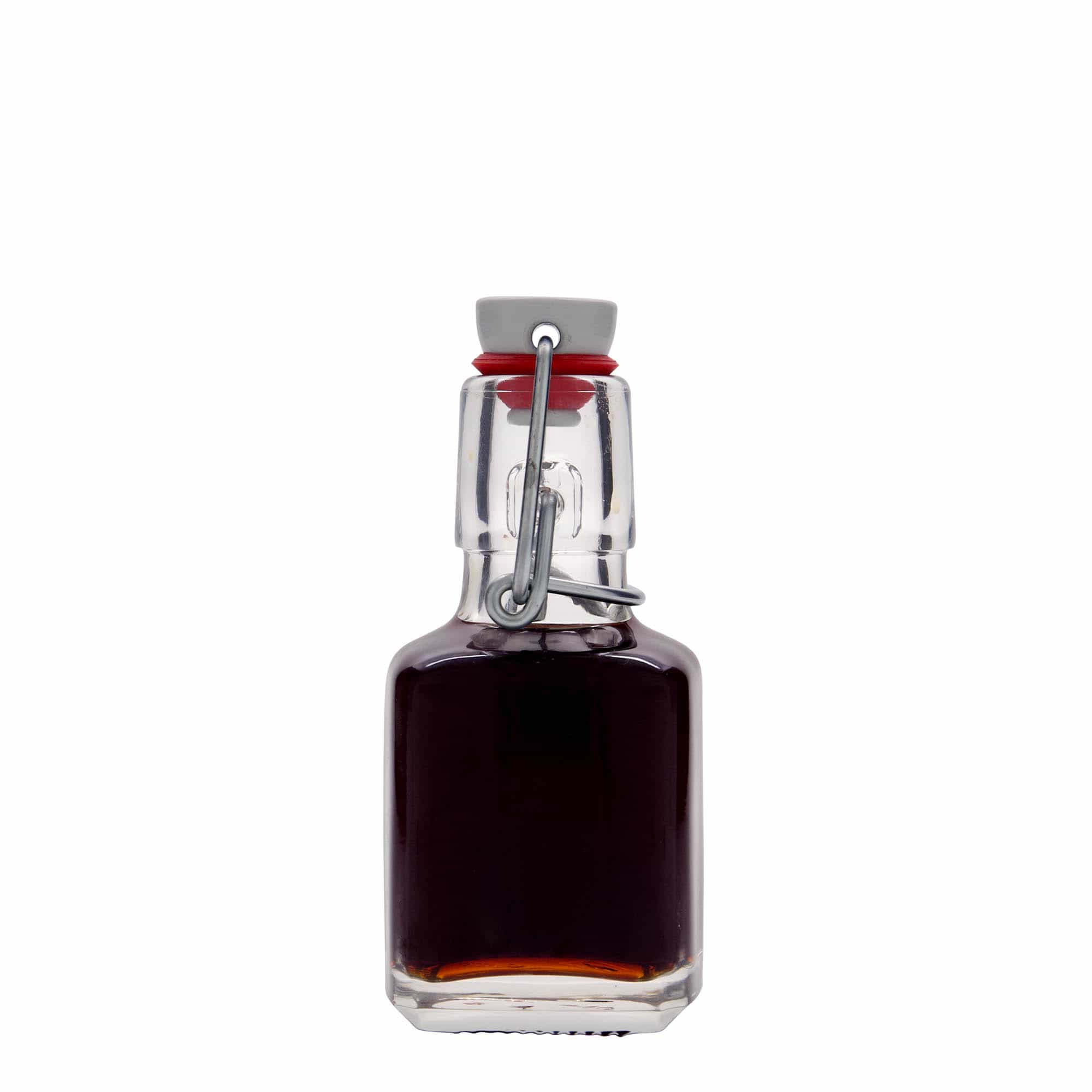 100 ml sklená fľaša „Kubica“, štvorcová, hrdlo: strmeňový uzáver