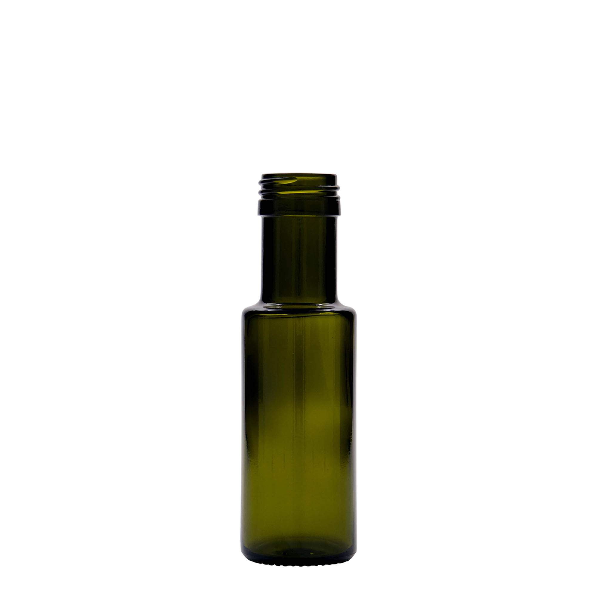 100 ml sklenená fľaša 'Dorica', antikzelená, hrdlo: PP 31,5