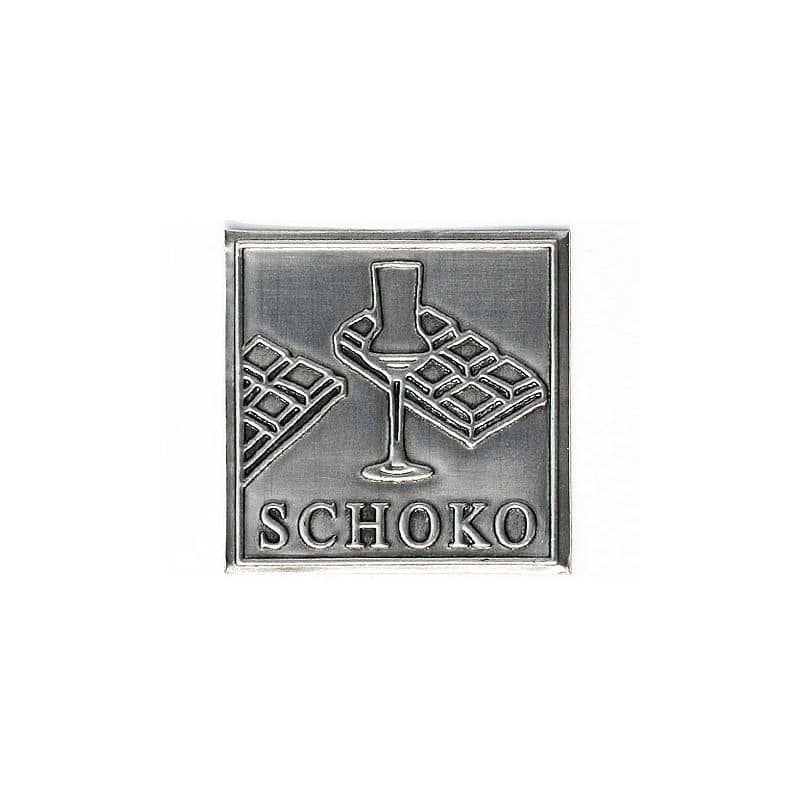 Cínová etiketa „Čokoláda“, štvorcová, kov, strieborná farba