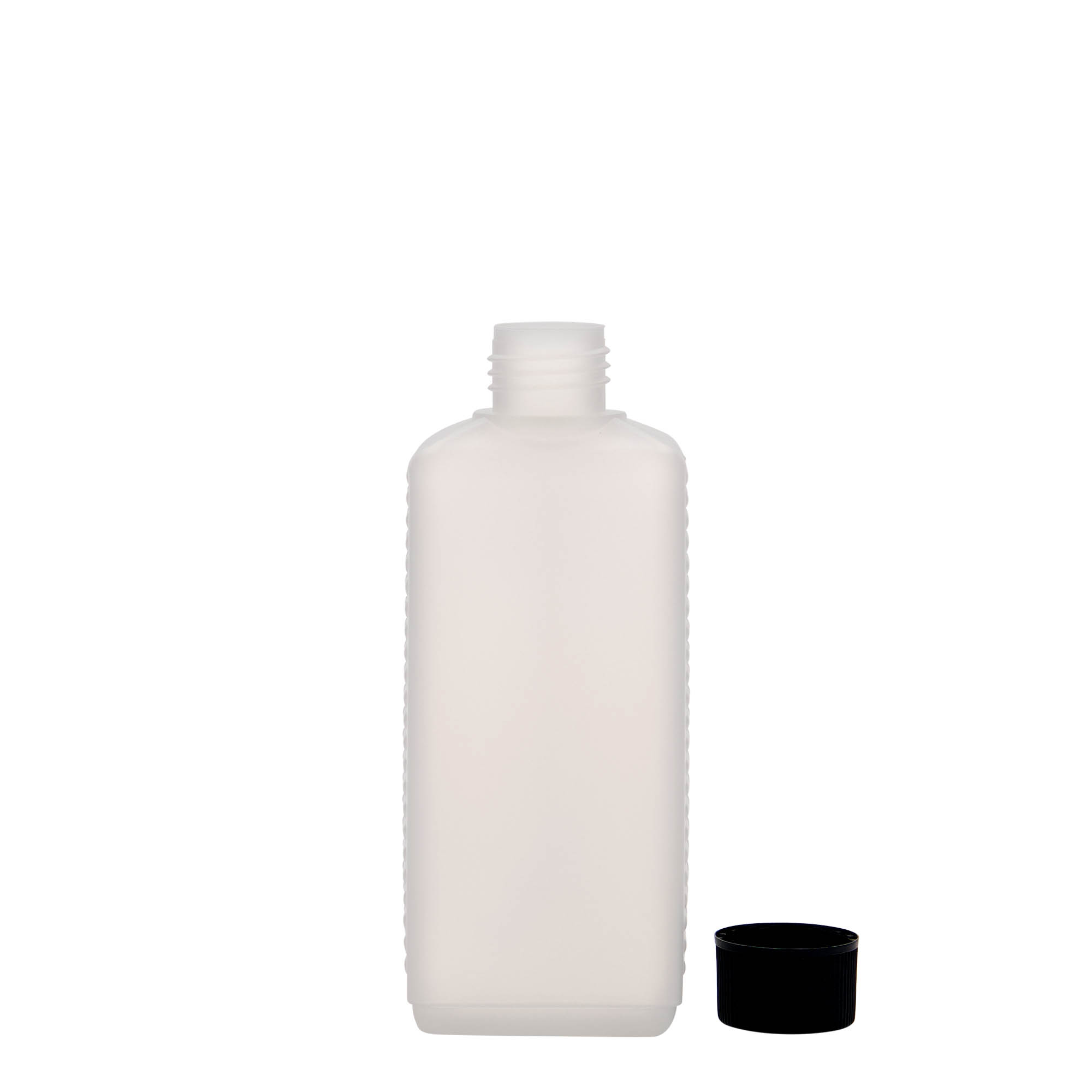 250 ml kanistrová fľaša, obdĺžniková, HDPE plast, prírodná, hrdlo: DIN 25 EPE