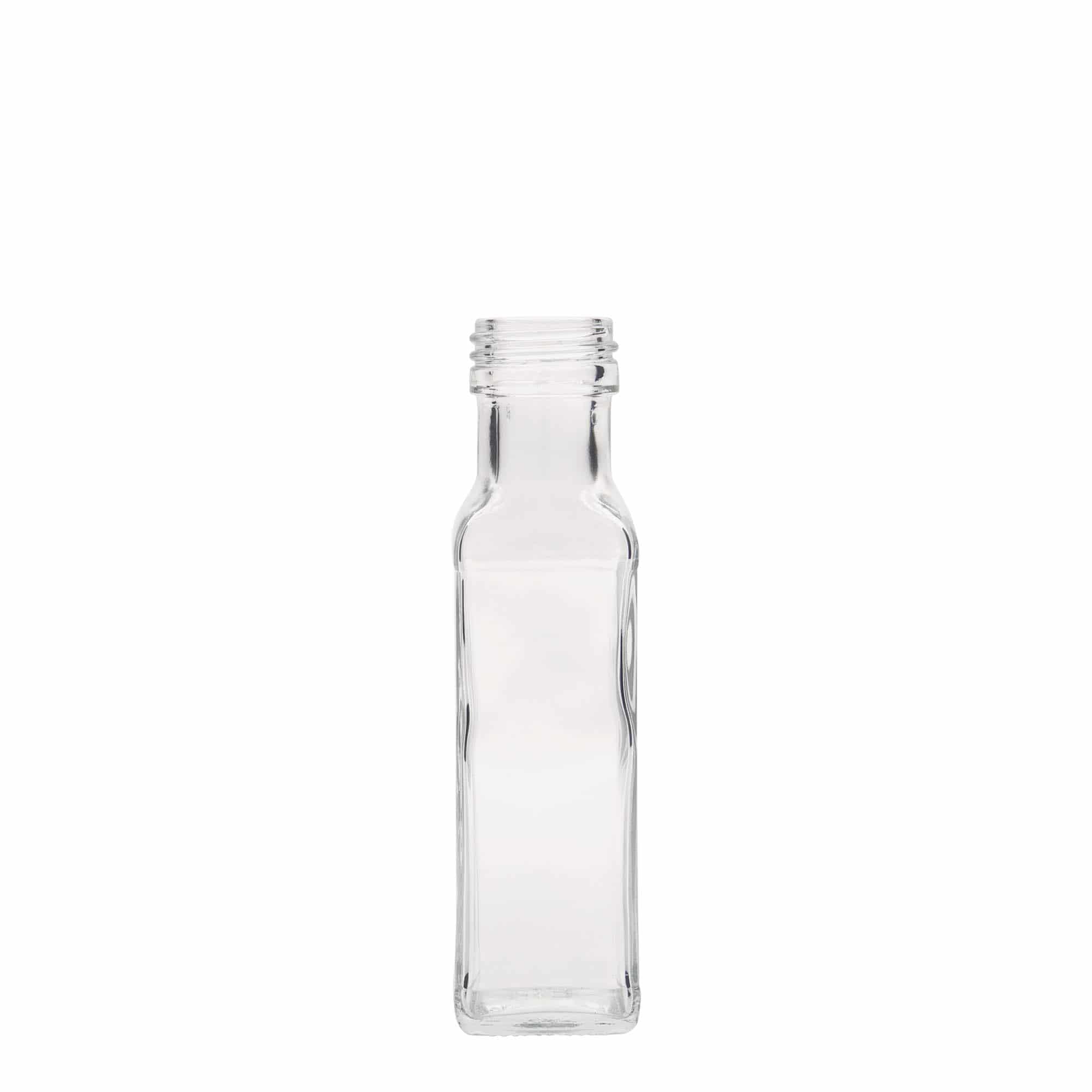 100 ml sklená fľaša „Marasca“, štvorcová, hrdlo: PP 31,5 100 ml sklená fľaša „Marasca“, štvorcová, hrdlo: PP 31,5