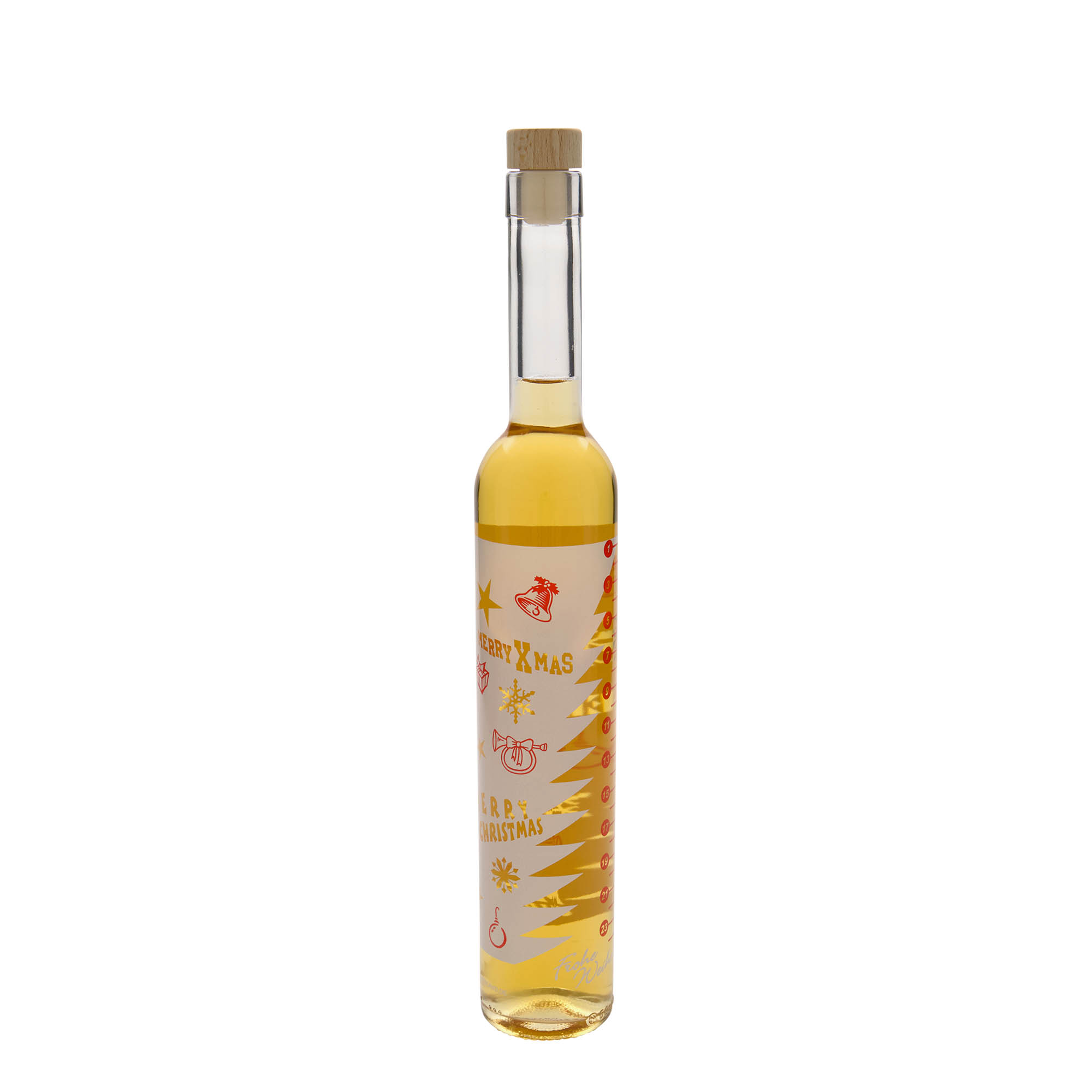 500 ml sklenená fľaša Maximo potlačená „Adventný kalendár“, hrdlo: korkové 500 ml sklenená fľaša Maximo potlačená „Adventný kalendár“, hrdlo: korkové