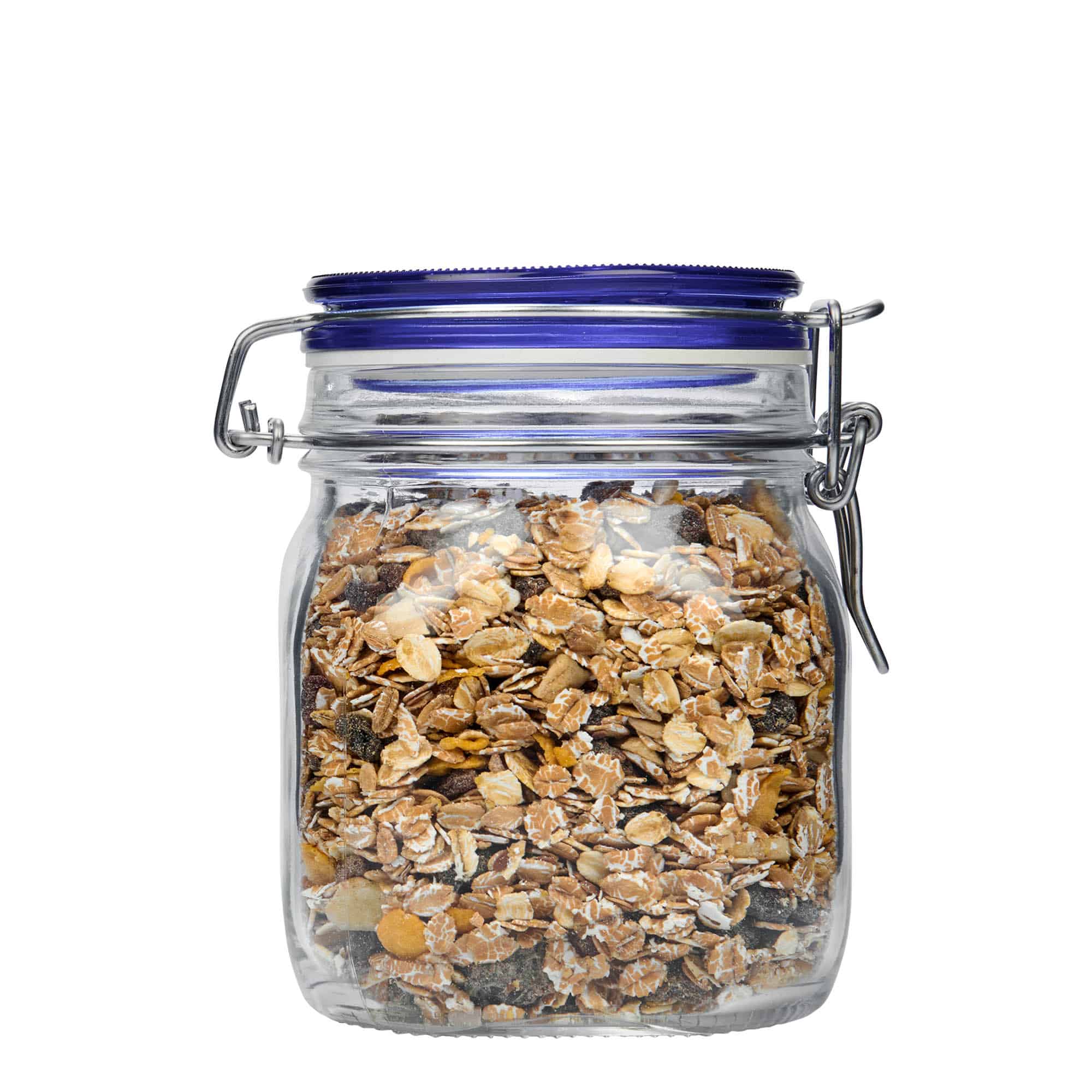 750 ml drôtová fľaša 'Fido' modrý vrchnák, štvorcová, hrdlo: drôtové uzáver