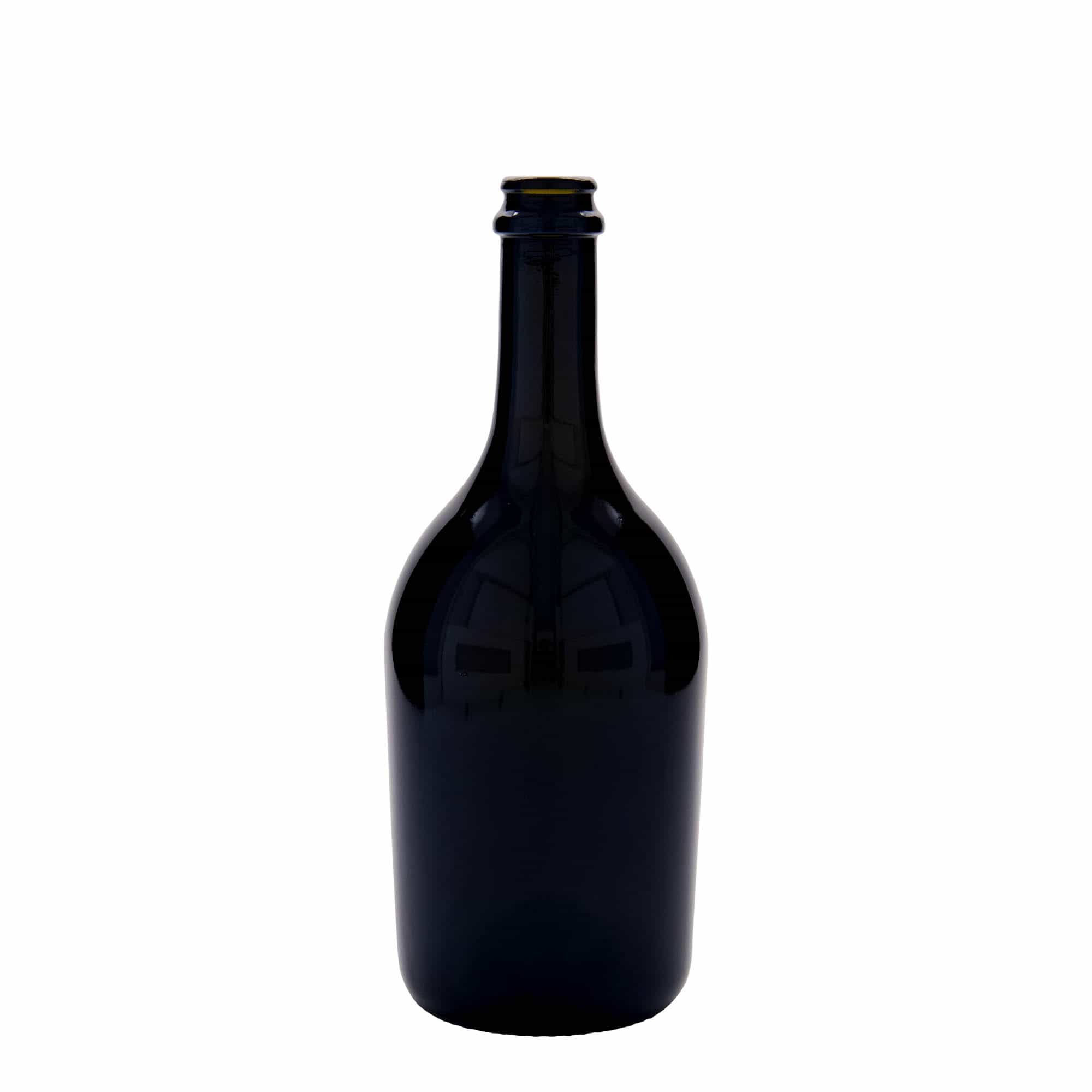 750 ml fľaša na pivo/sekt „Butterfly“, sklená, antická zelená farba, hrdlo: štupeľ