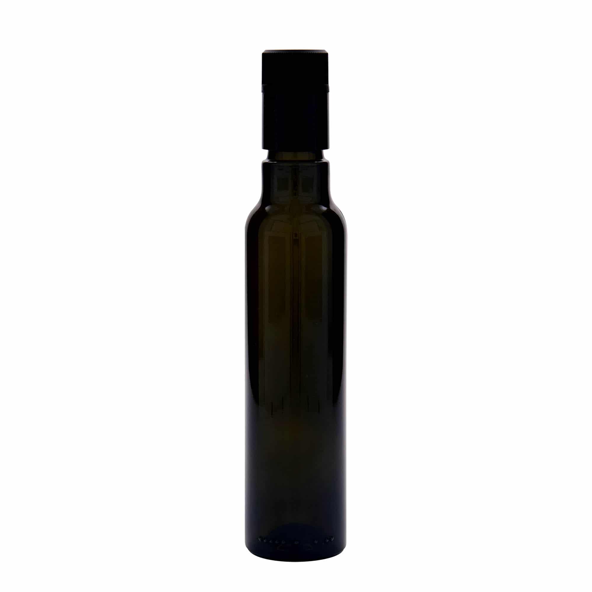 250 ml fľaša na ocot/olej „Willy New“, sklená, antická zelená farba, hrdlo: DOP
