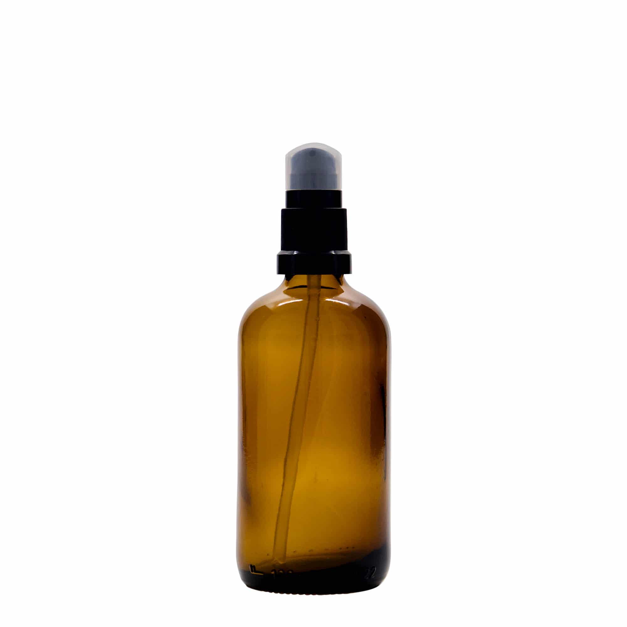 100 ml liekovka s pumpičkou, sklená, hnedá farba, hrdlo: DIN 18 100 ml liekovka s pumpičkou, sklená, hnedá farba, hrdlo: DIN 18