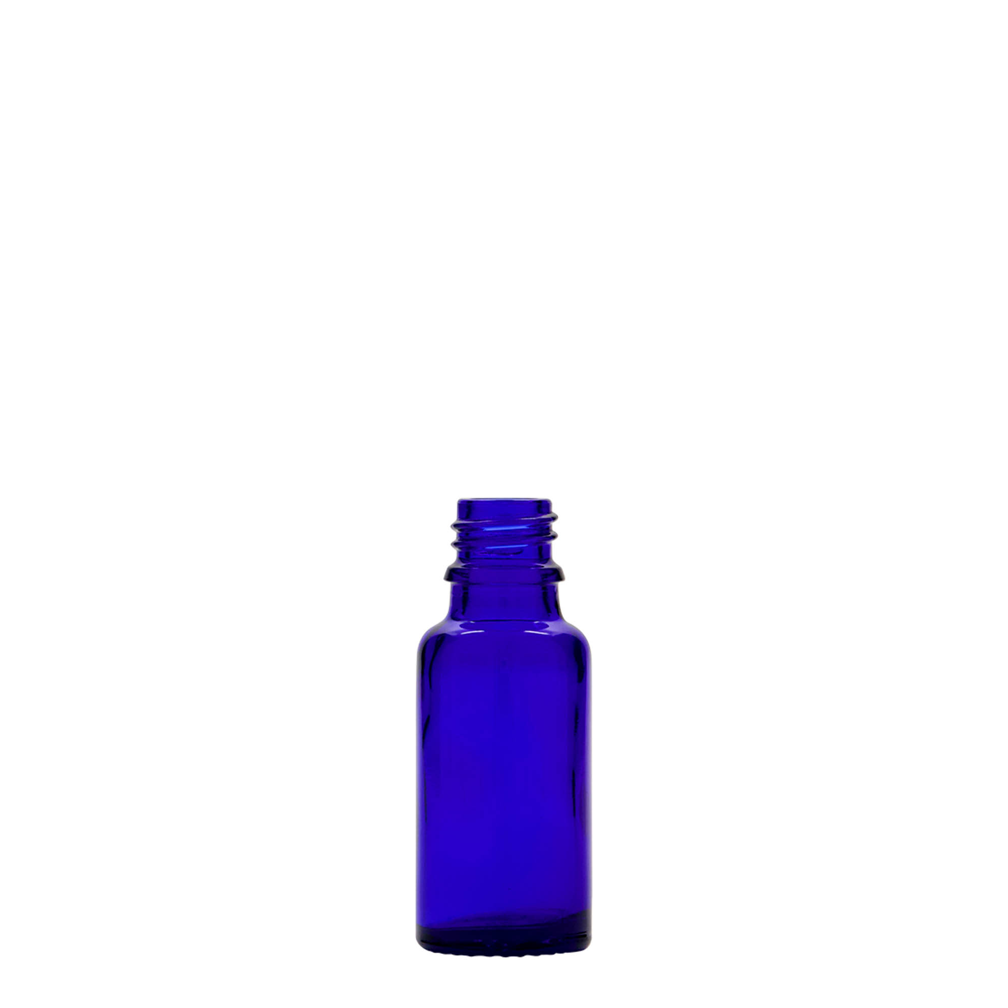 20 ml lekárska fľaša, sklo, kráľovská modrá, hrdlo: DIN 18