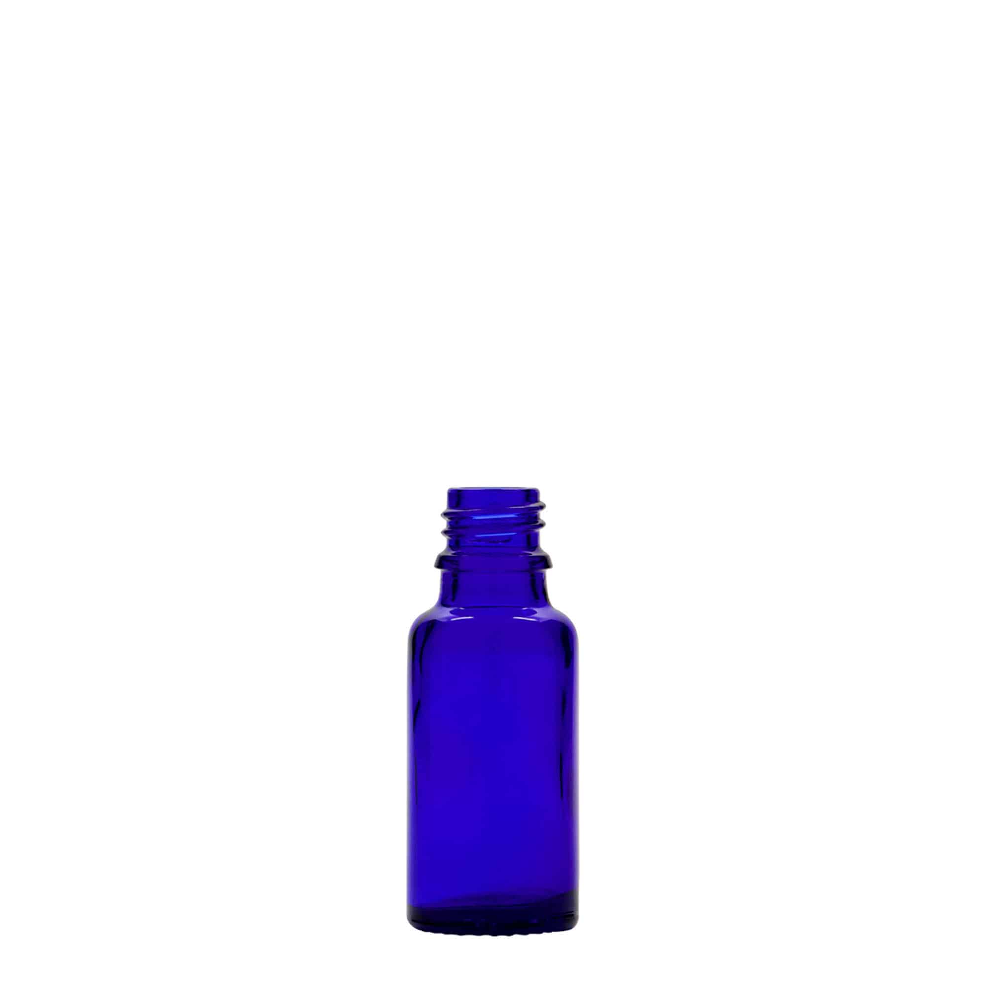 20 ml lekárska fľaša, sklo, kráľovská modrá, hrdlo: DIN 18