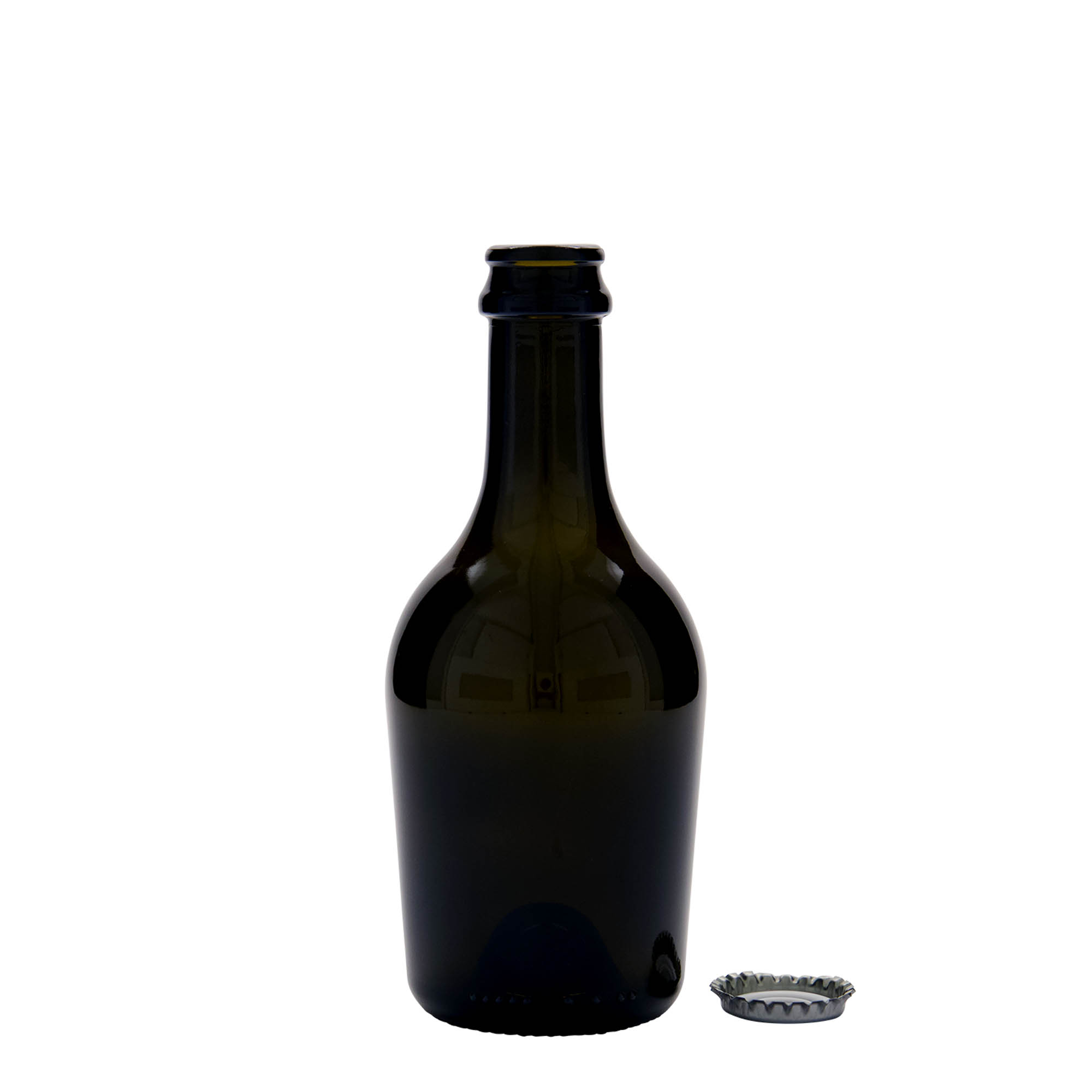 330 ml pivová / sektová fľaša 'Butterfly', sklo, antikzelená, hrdlo: korunkový uzáver