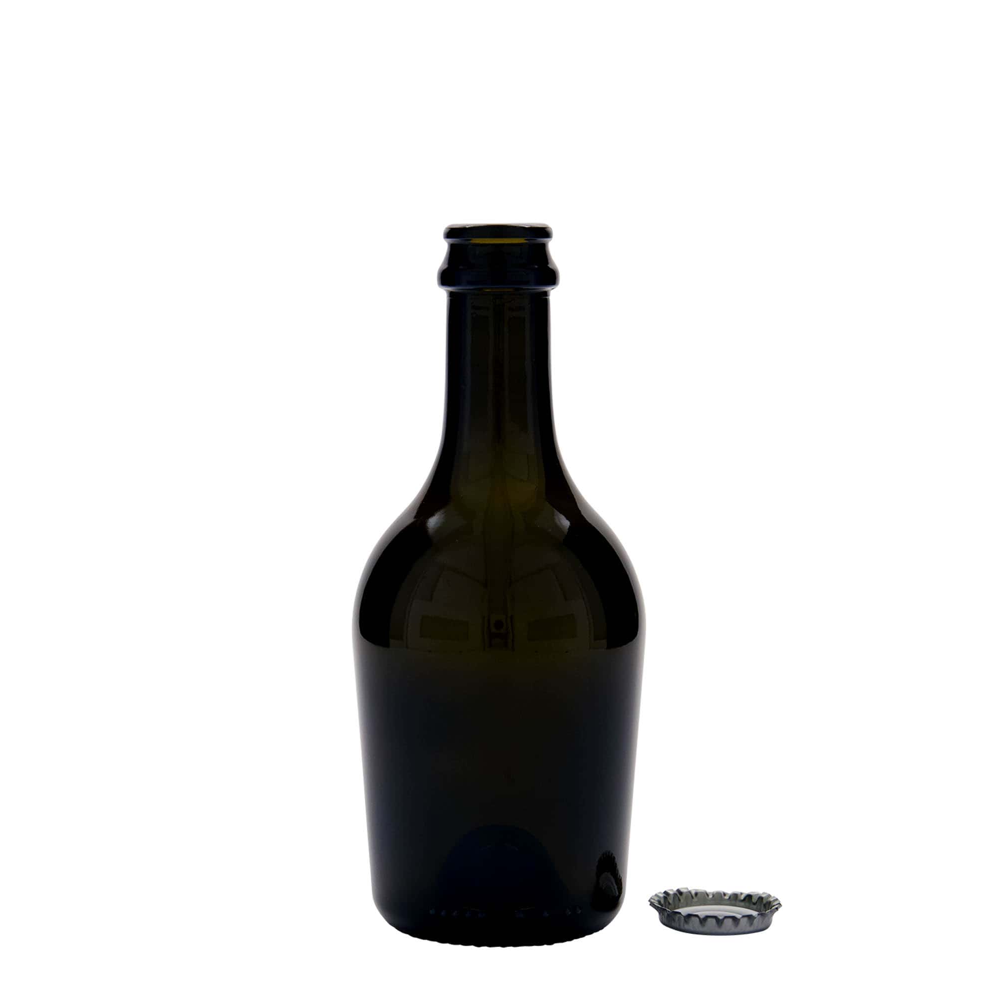 330 ml pivová / sektová fľaša 'Butterfly', sklo, antikzelená, hrdlo: korunkový uzáver
