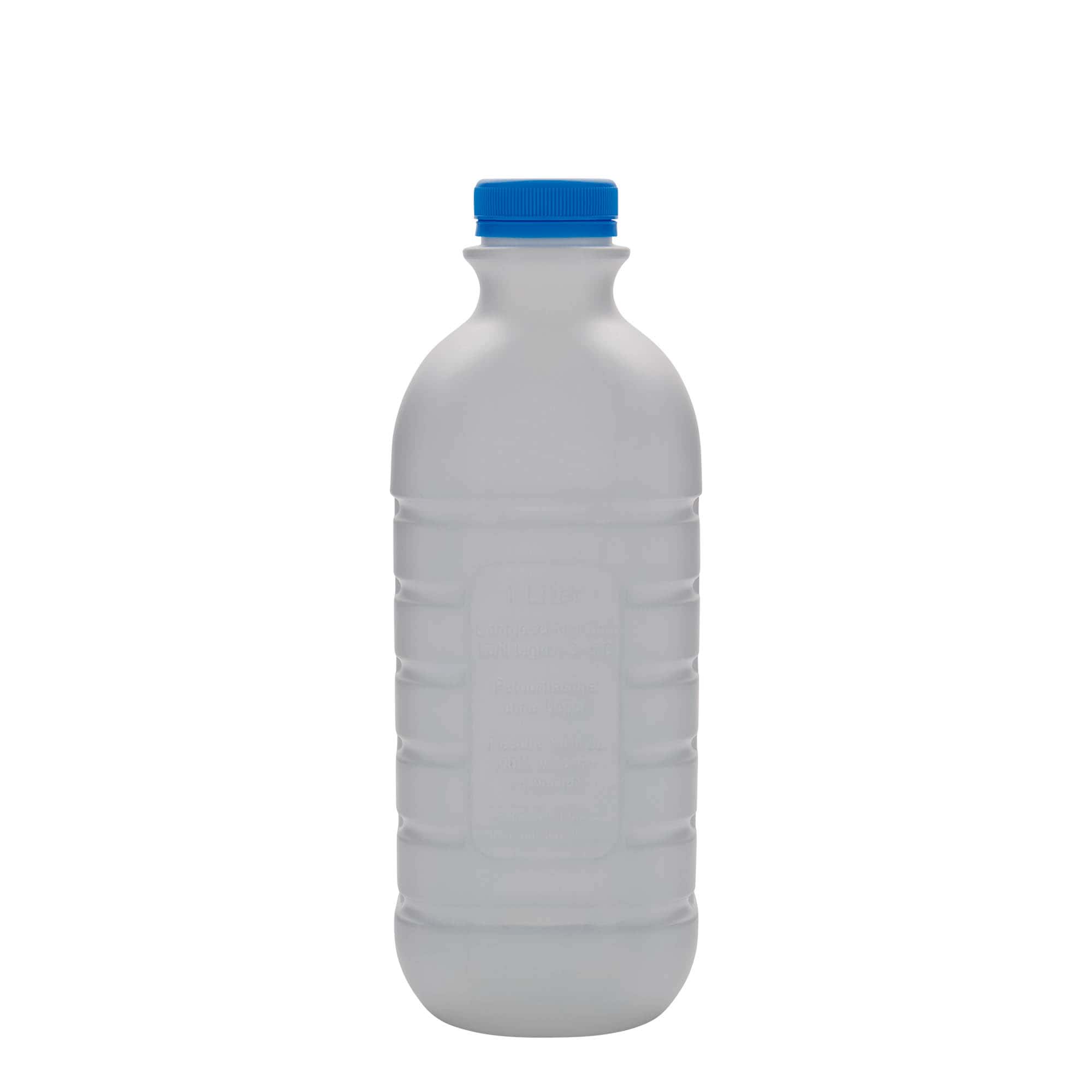 1 000 ml mliečna fľaša, obdĺžniková, HDPE plast, biela, hrdlo: PEHD40