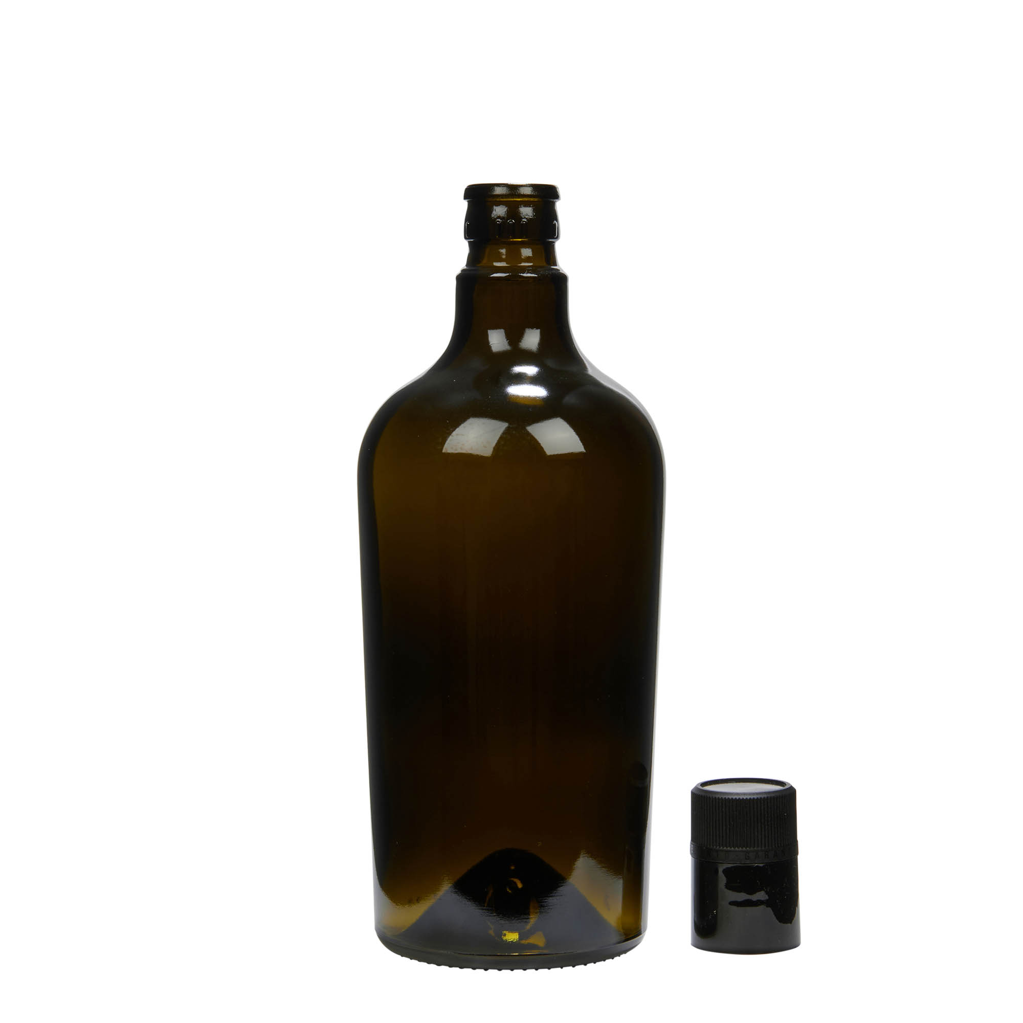 750 ml fľaša na ocot/olej „Oleum“, sklená, antická zelená farba, hrdlo: DOP