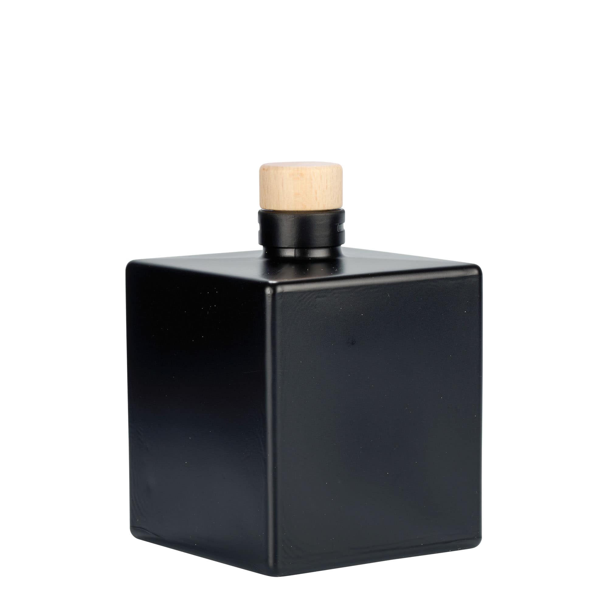 500 ml sklená fľaša „Cube“, štvorcová, čierna farba, hrdlo: korok
