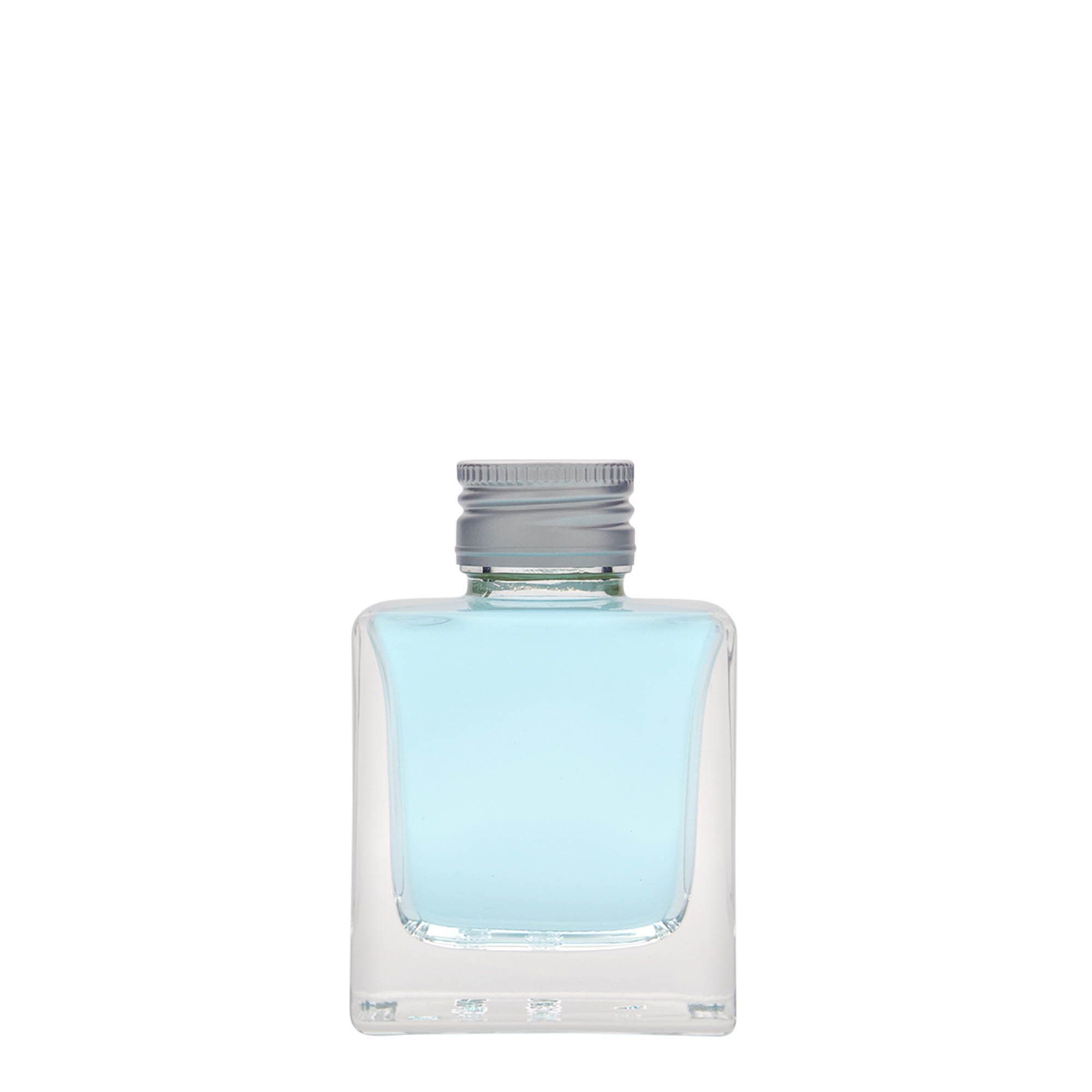 100 ml sklenená fľaša 'Cube', štvorcová, hrdlo: PP 28
