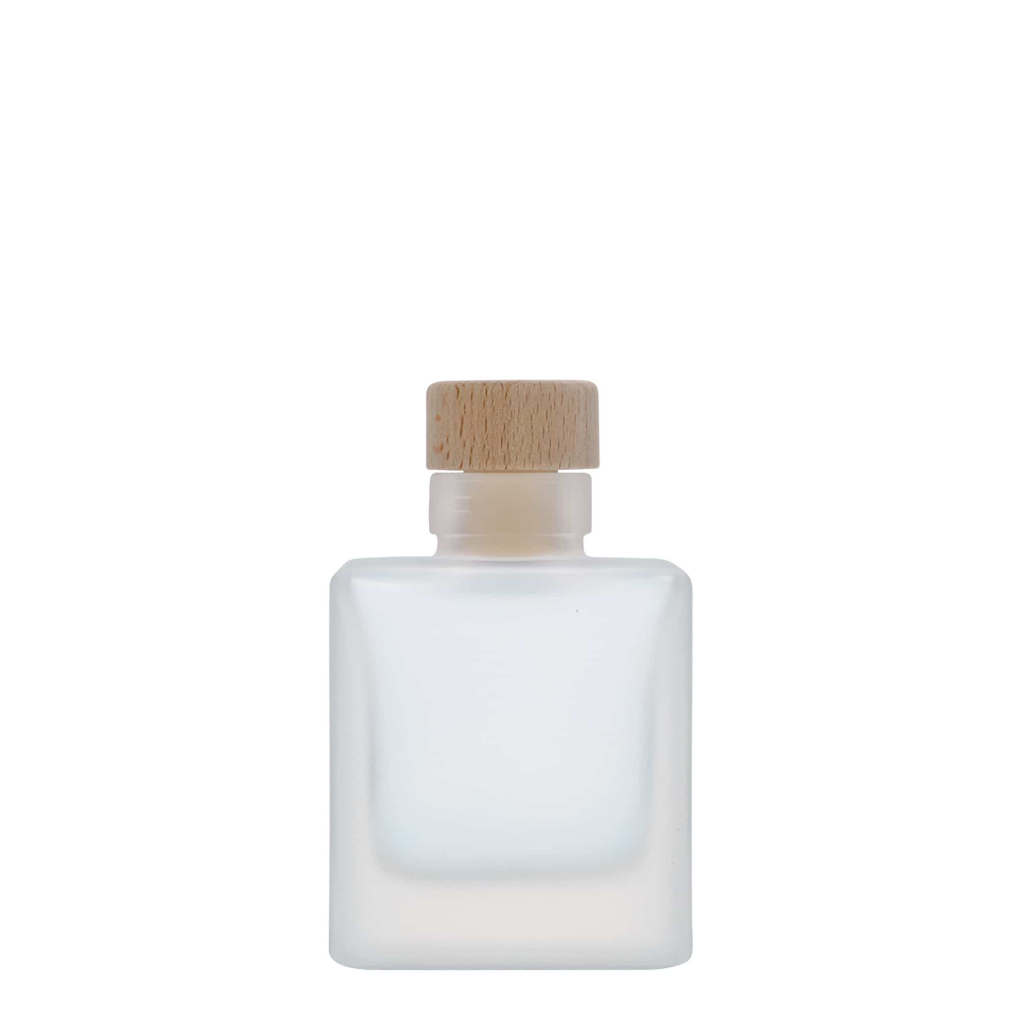 100 ml sklená fľaša „Cube“, štvorcová, ľadová, hrdlo: korok