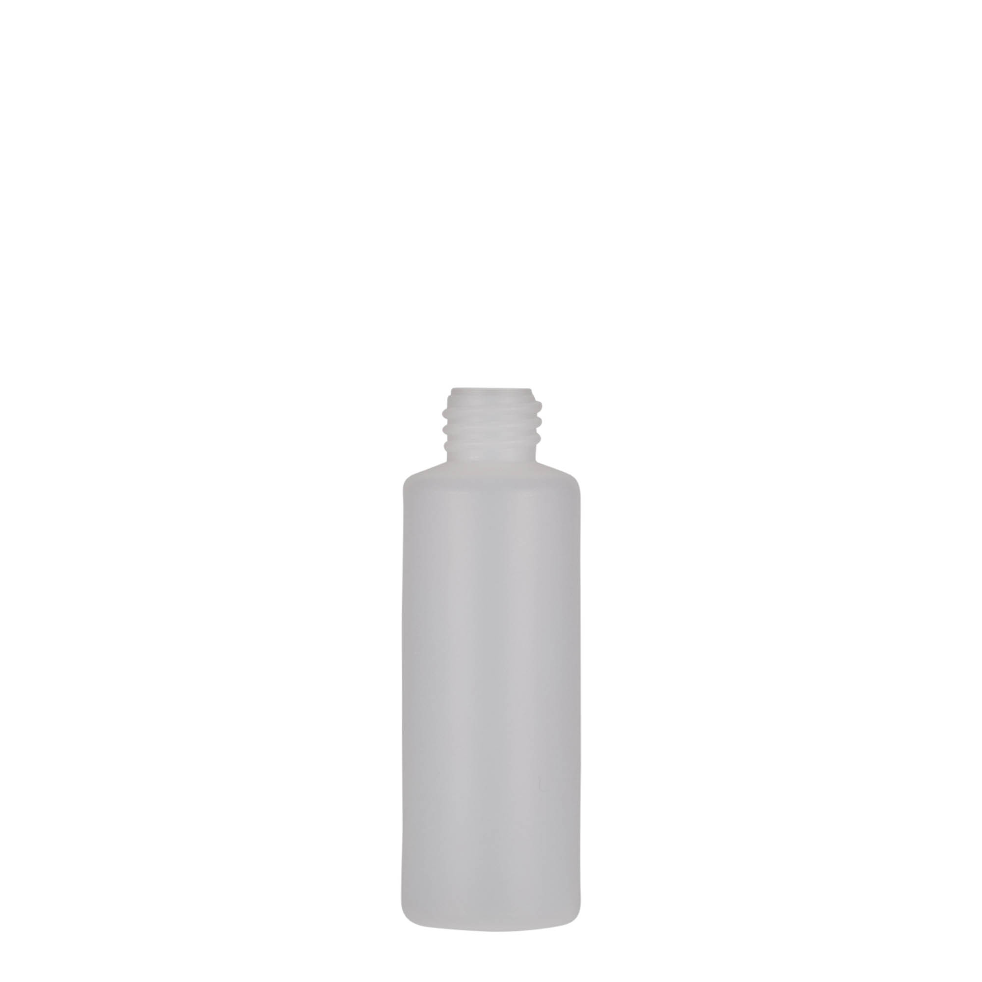 50 ml guľatá fľaša, PE-plast, prírodná, hrdlo: skrutkovací uzáver