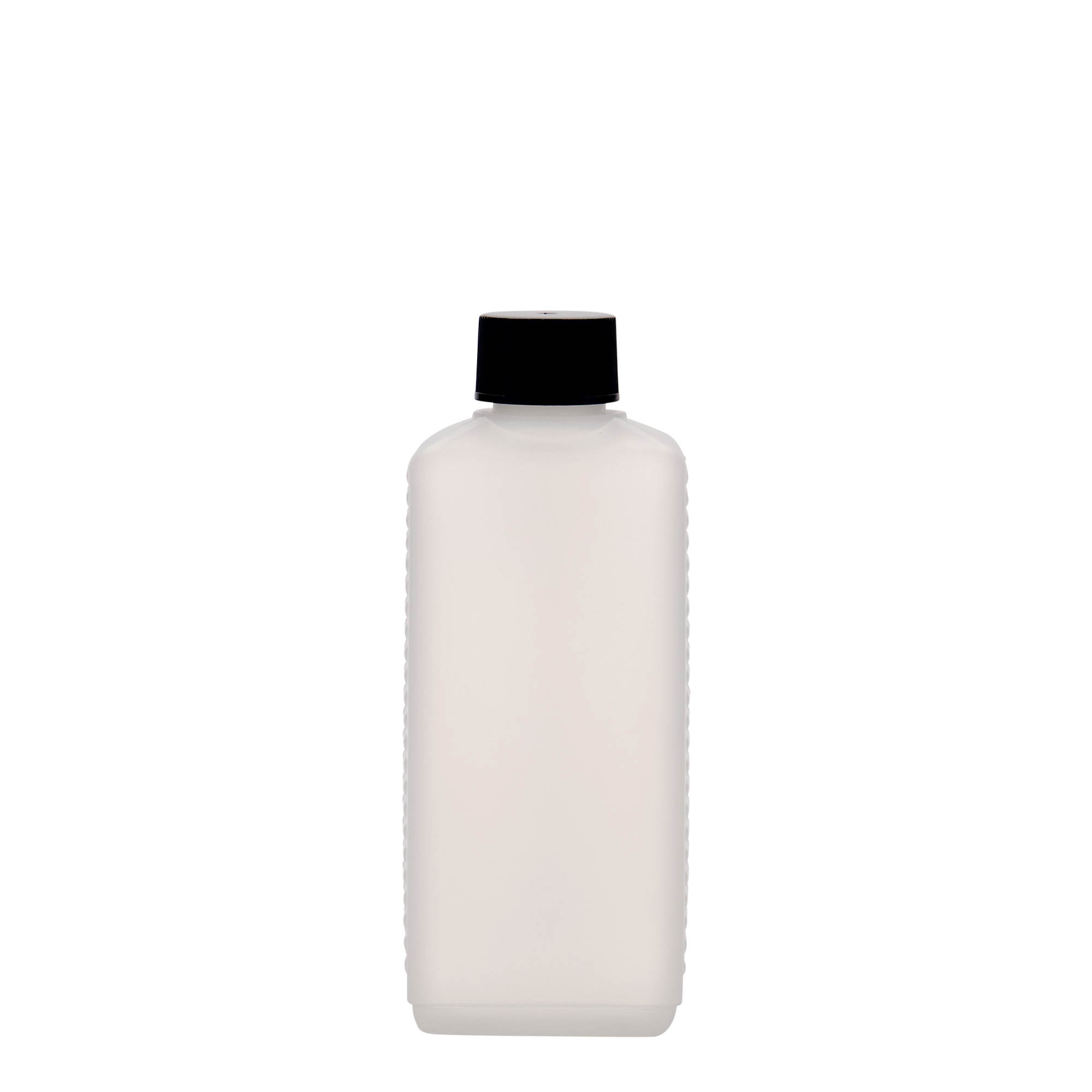 250 ml kanistrová fľaša, obdĺžniková, HDPE plast, prírodná, hrdlo: DIN 25 EPE