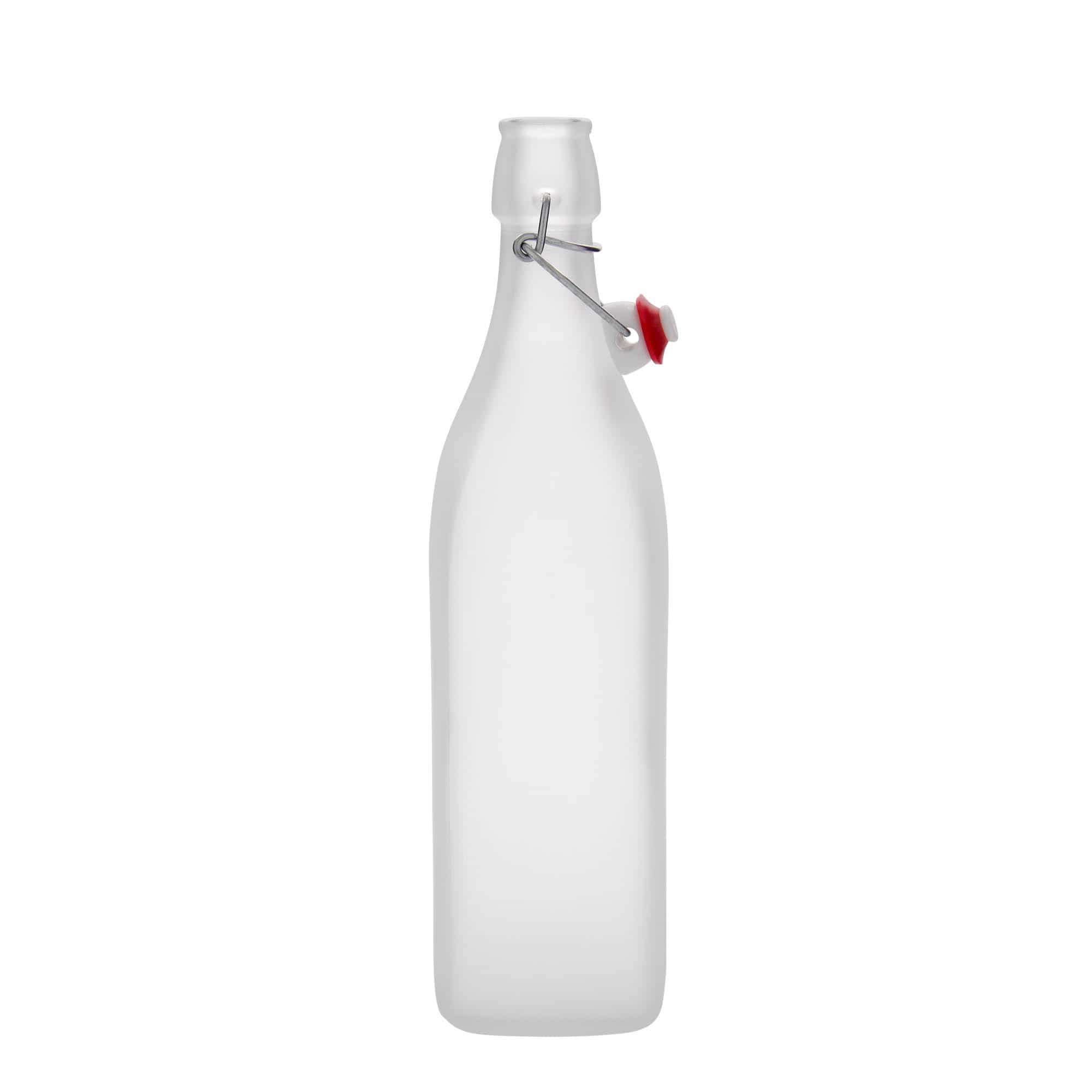 1 000 ml sklená fľaša „Swing, štvorcová, biela farba, hrdlo: strmeňový uzáver
