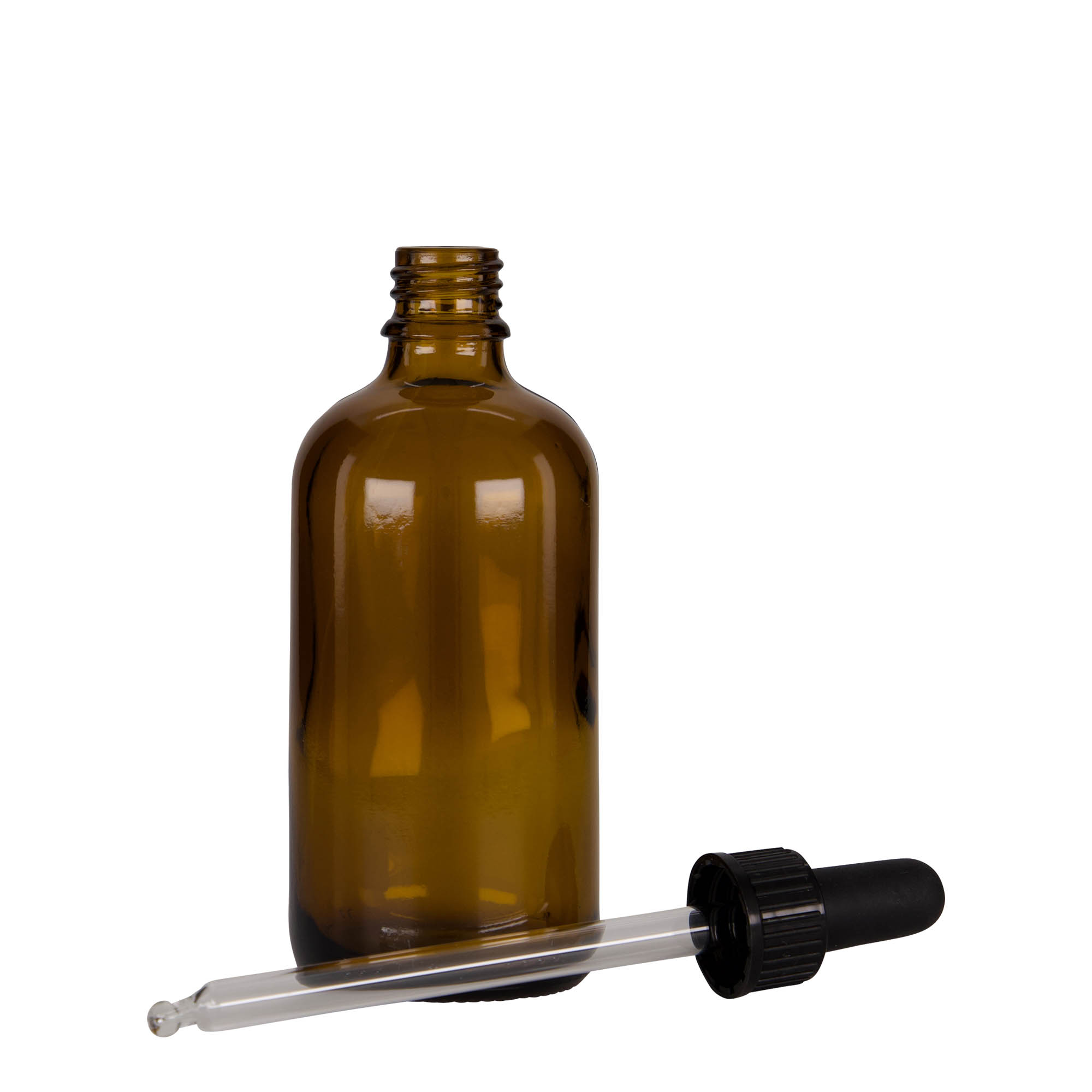 100 ml liekovka s pipetou, sklo, hnedo-čierna, hrdlo: DIN 18 100 ml liekovka s pipetou, sklo, hnedo-čierna, hrdlo: DIN 18