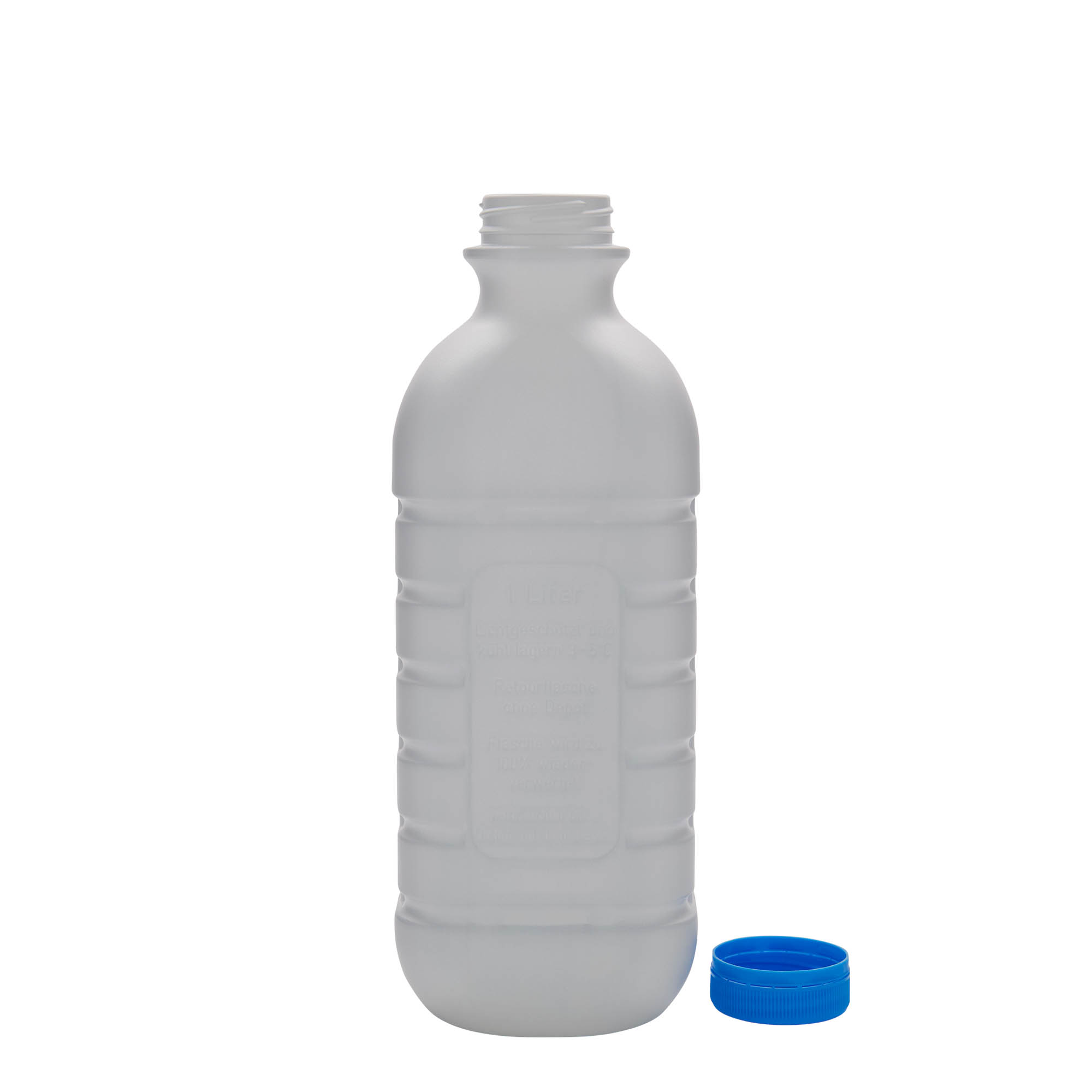 1 000 ml mliečna fľaša, obdĺžniková, HDPE plast, biela, hrdlo: PEHD40