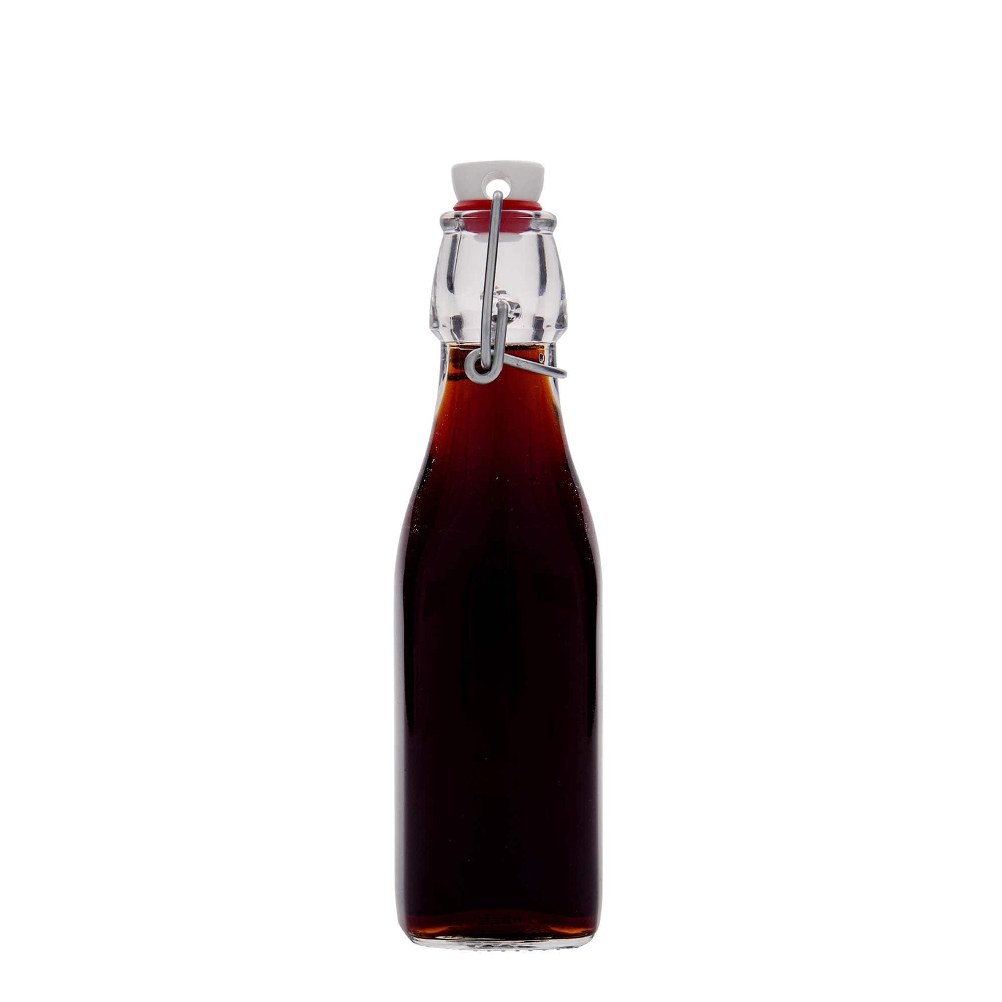 250 ml sklená fľaša „Swing, štvorcová, hrdlo: strmeňový uzáver