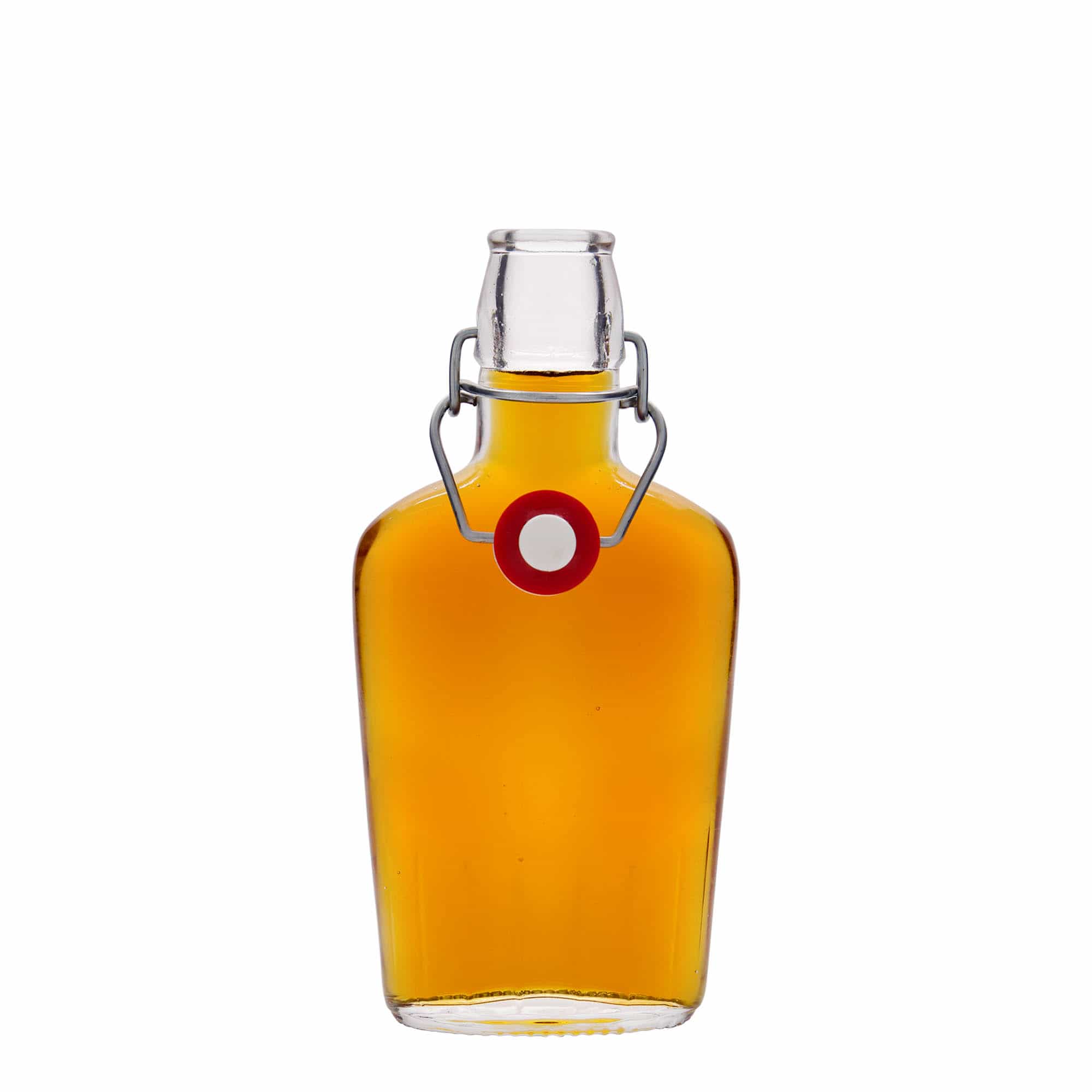 250 ml sklená fľaša „Fiaschetta“, oválna, hrdlo: strmeňový uzáver