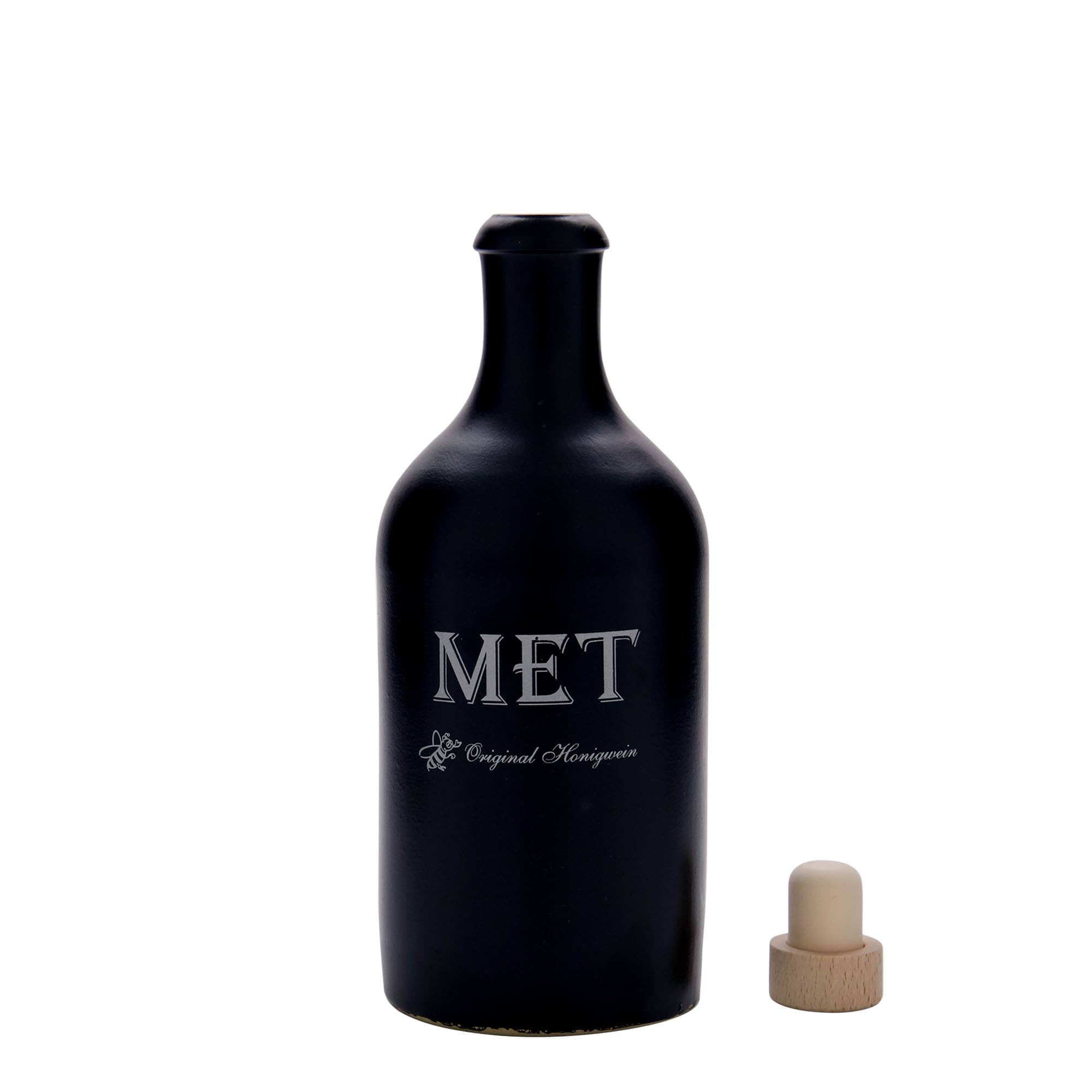 500 ml hlinený džbán, motív: medovina, kamenina, čierny, hrdlo: korok