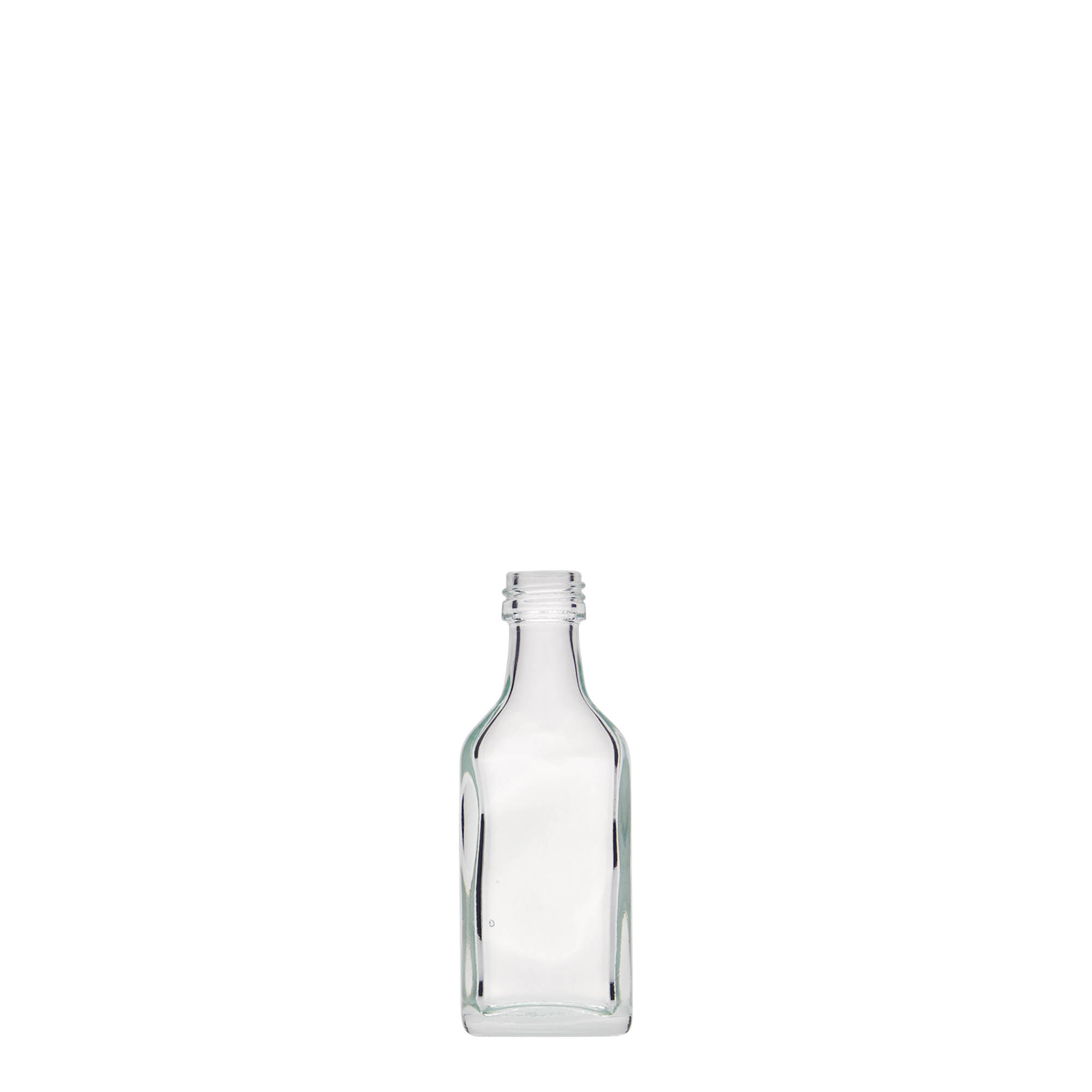 20 ml vrecková fľaštička, obdĺžniková, sklo, hrdlo: PP 18
