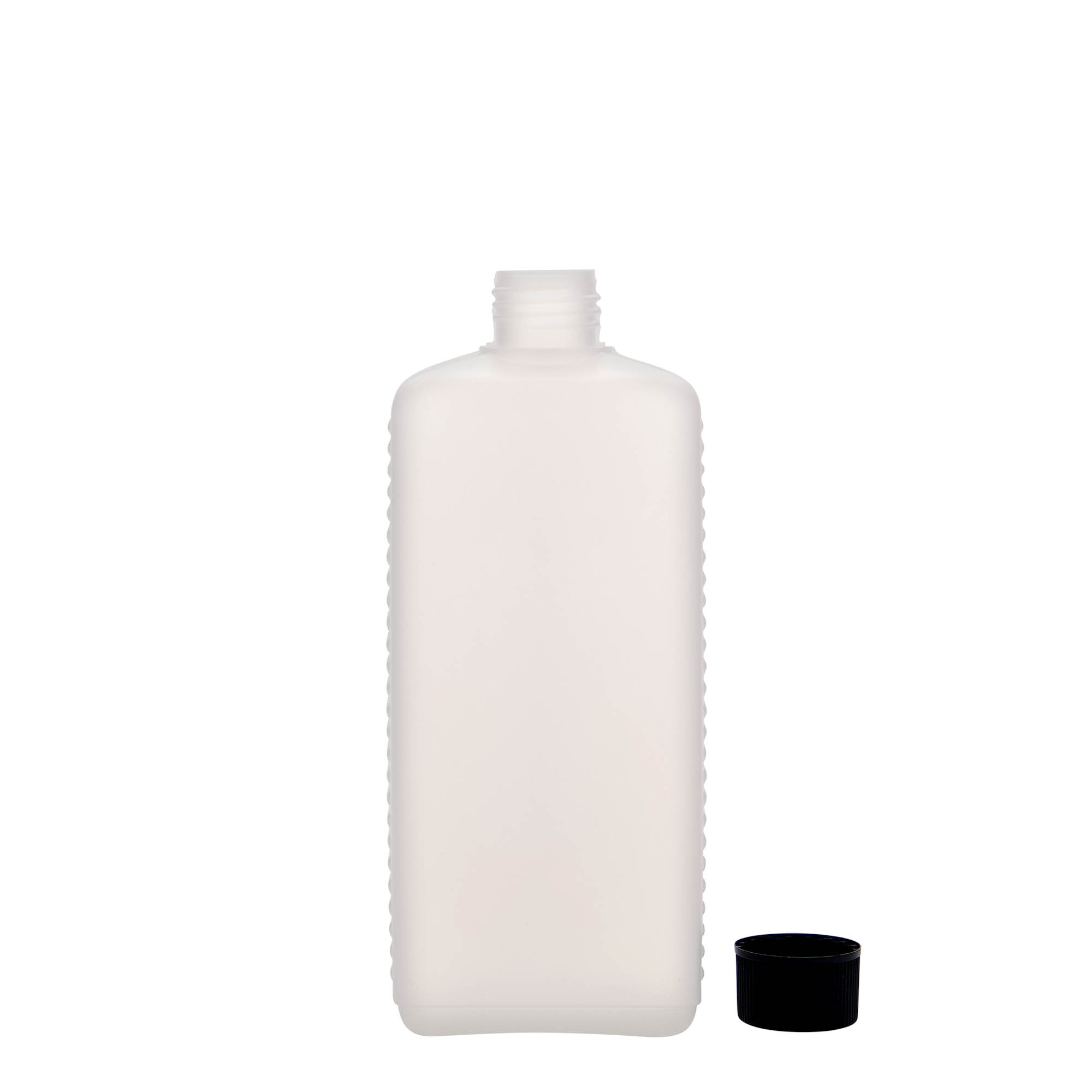 500 ml kanistrová fľaša, obdĺžniková, HDPE plast, prírodná, hrdlo: DIN 25 EPE