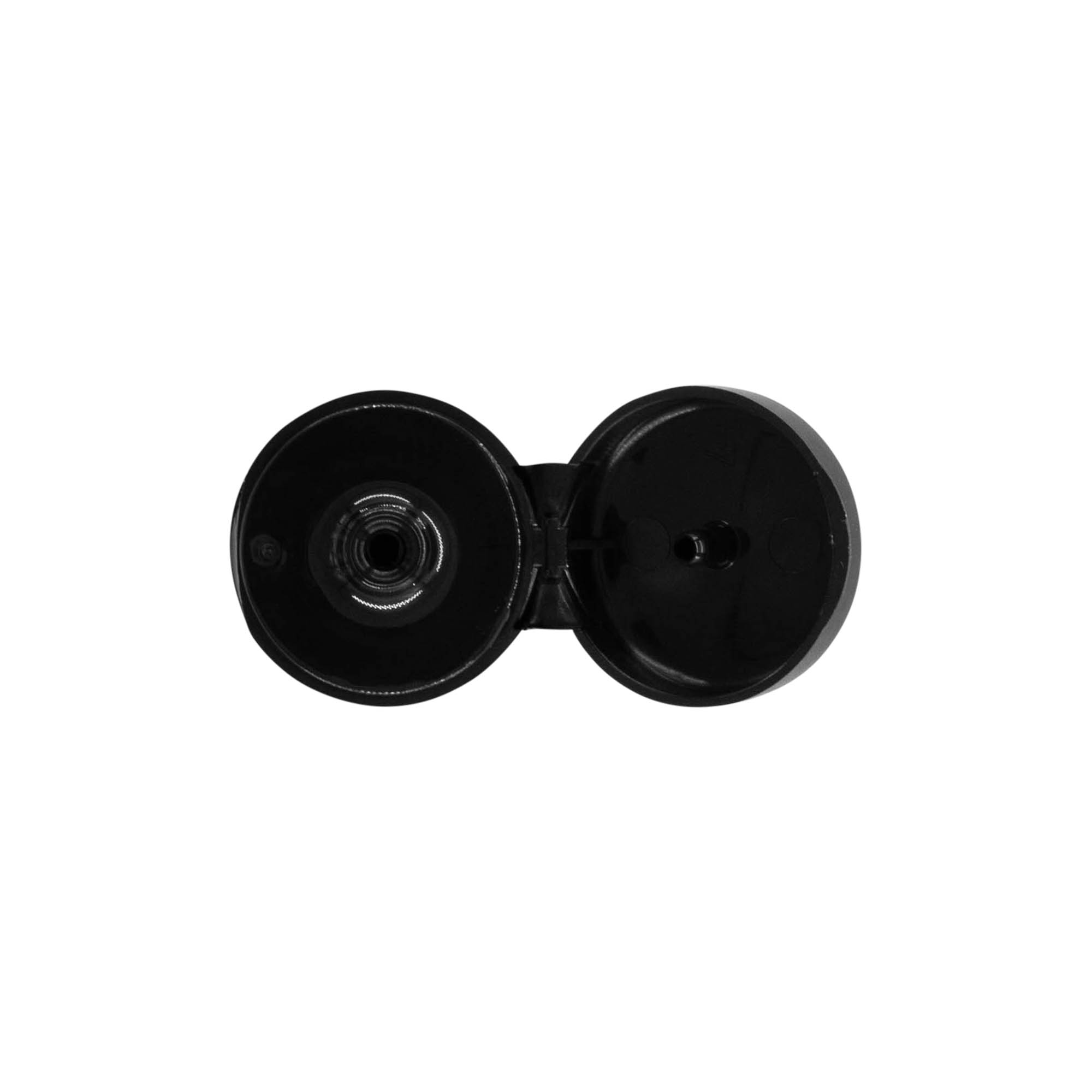 Skrutkovacie viečko s kĺbovým pántom, PP-plast, čierne, pre hrdlo: 20/410