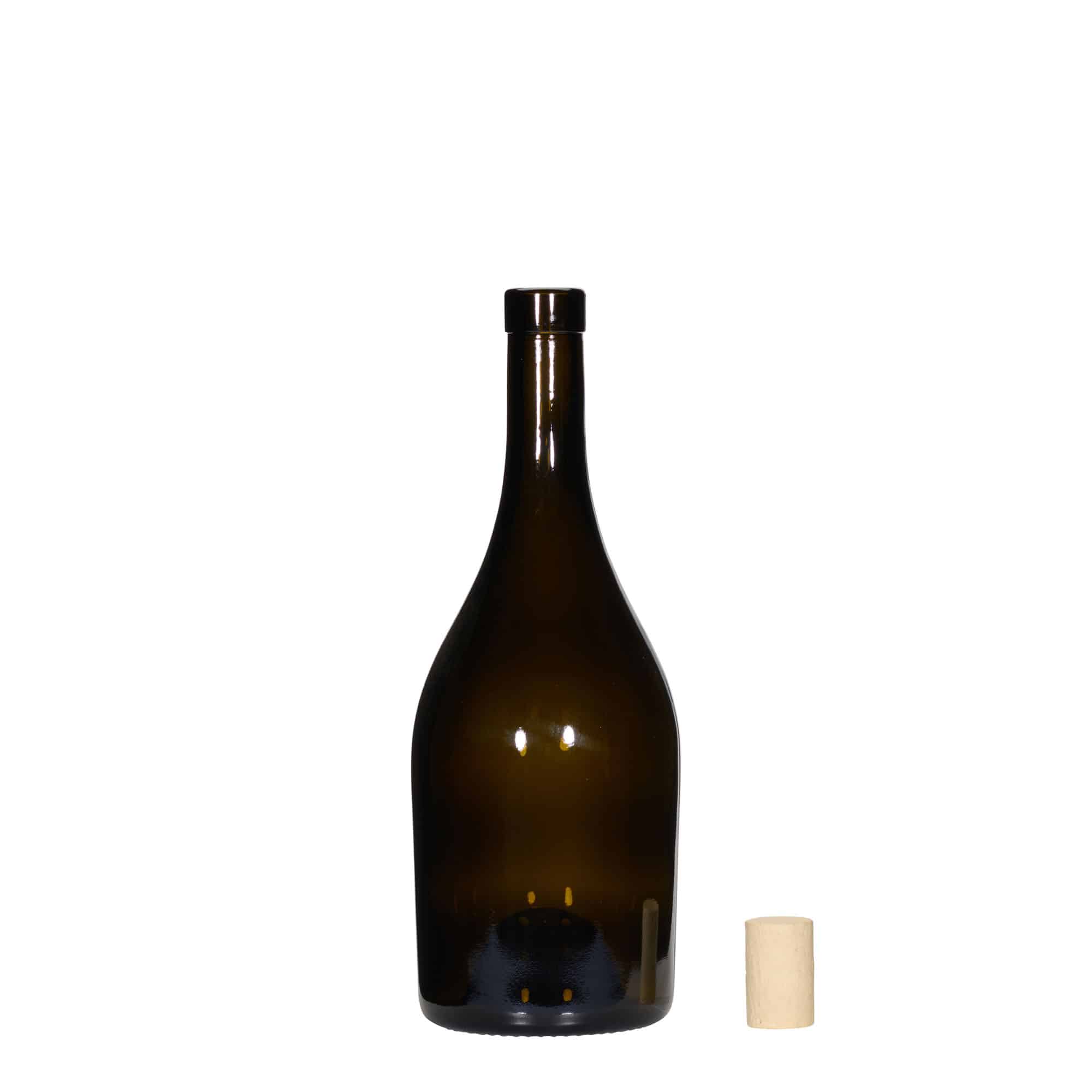 750 ml vínová fľaša „Exclusive“, antická zelená farba, hrdlo: korok