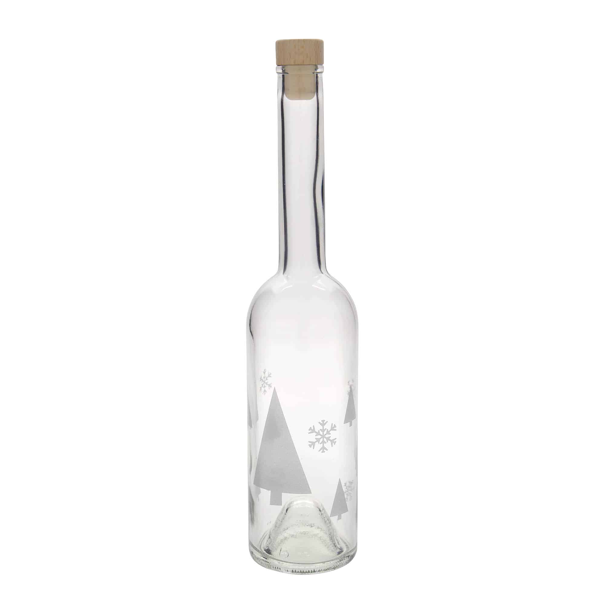 500 ml sklená fľaša „Opera“, motív: snehové vločky, hrdlo: korok