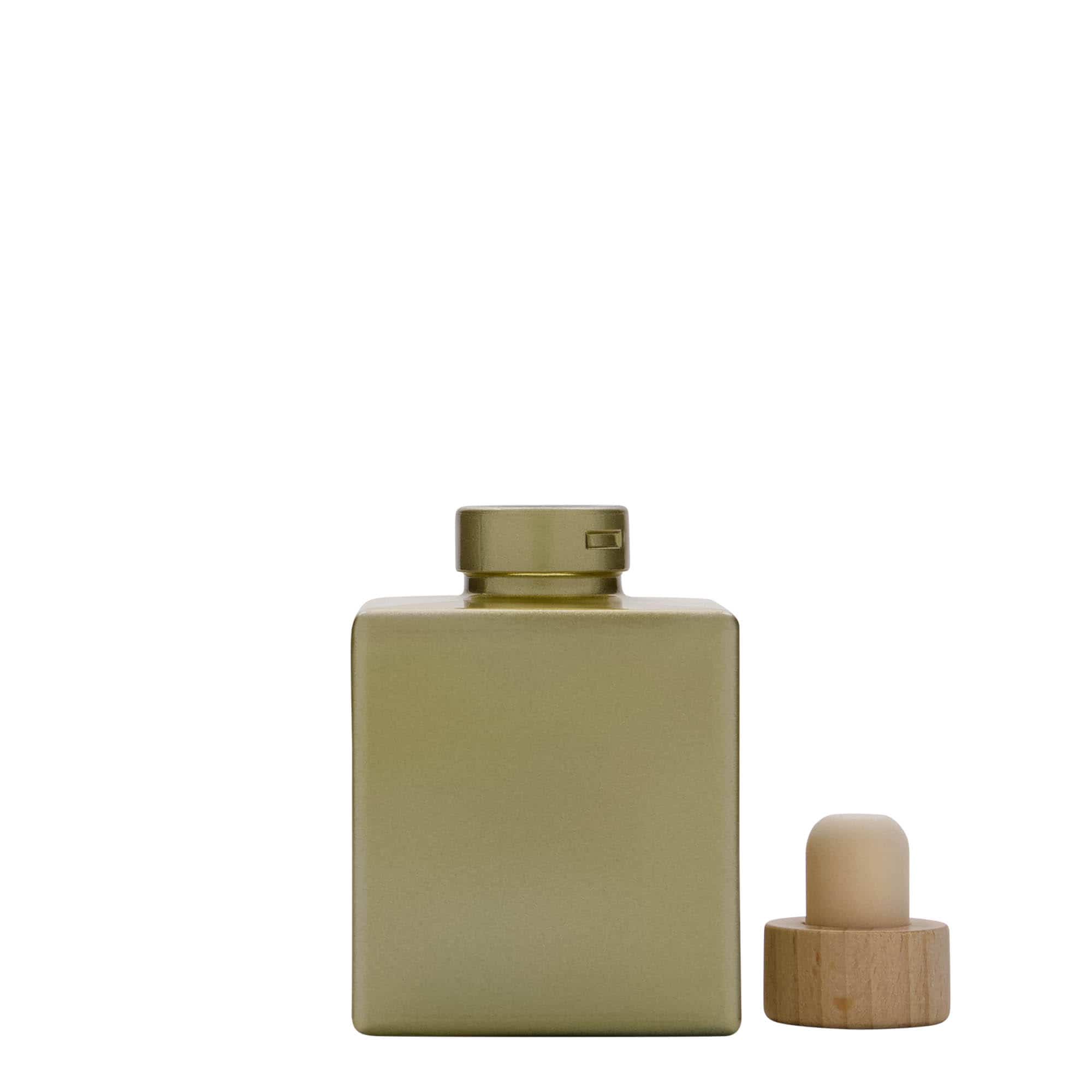 100 ml sklená fľaša „Cube“, štvorcová, zlatá farba, hrdlo: korok