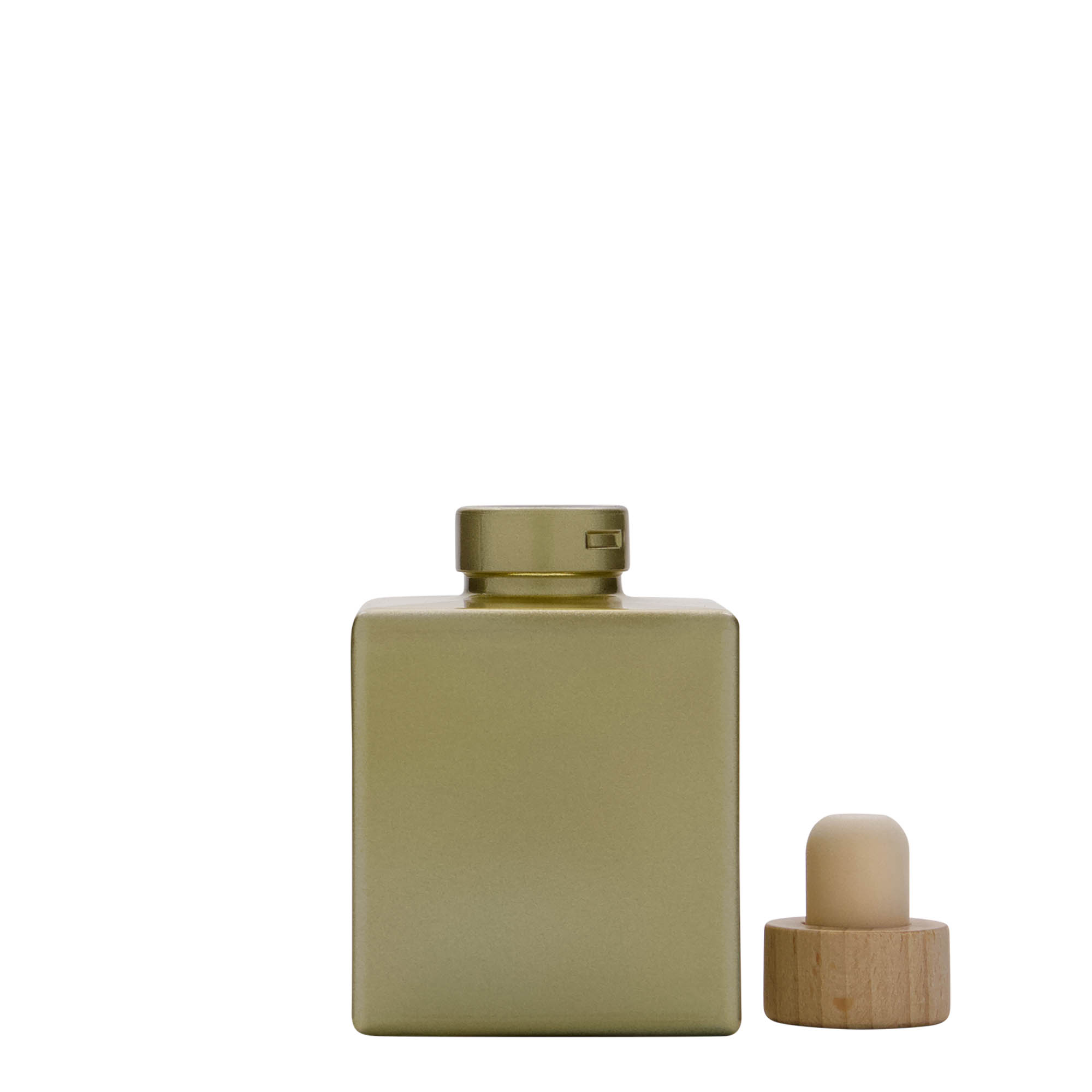 100 ml sklenená fľaša 'Cube', štvorcová, zlatá, hrdlo: korkové