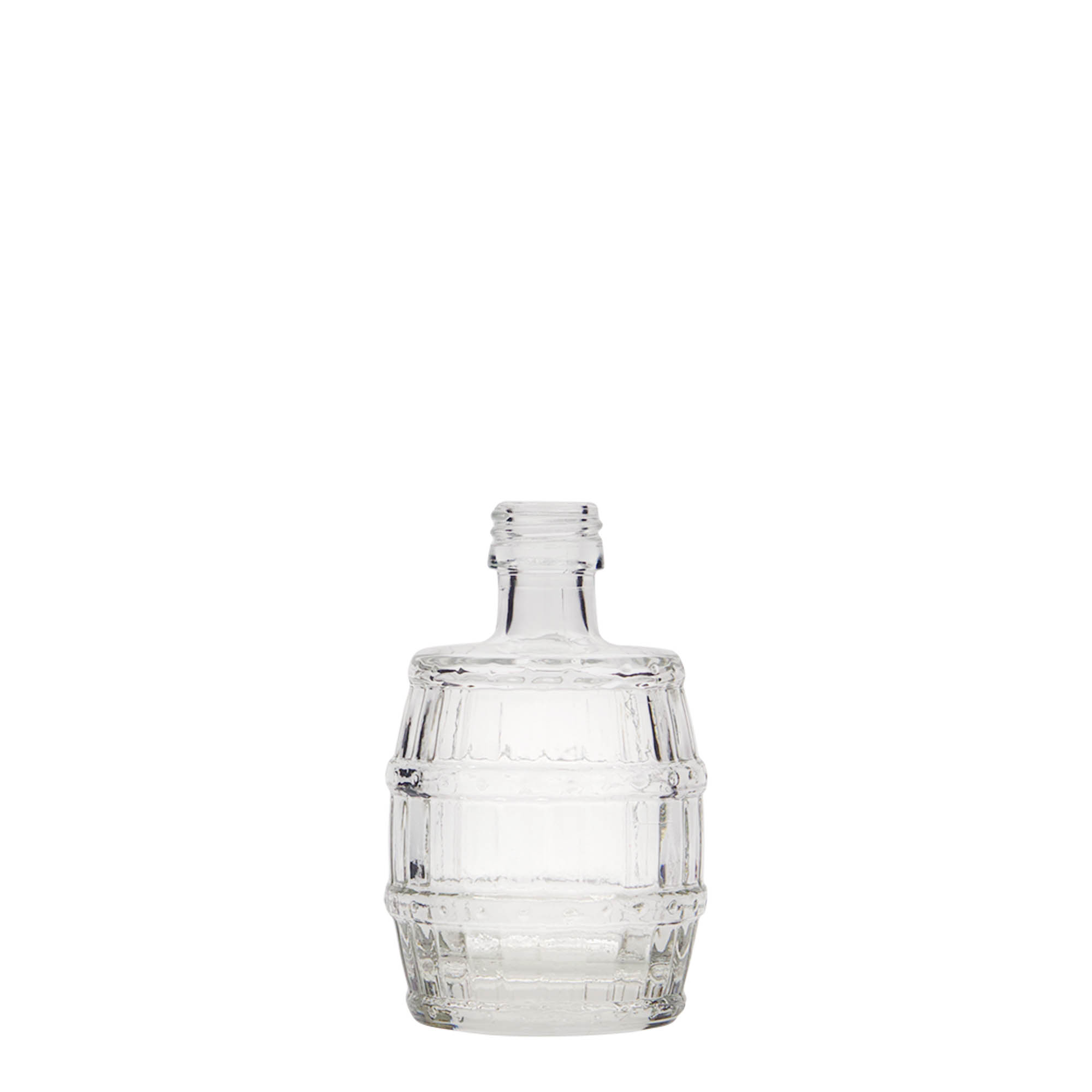 50 ml sklenená fľaša „sud“, hrdlo: PP 18