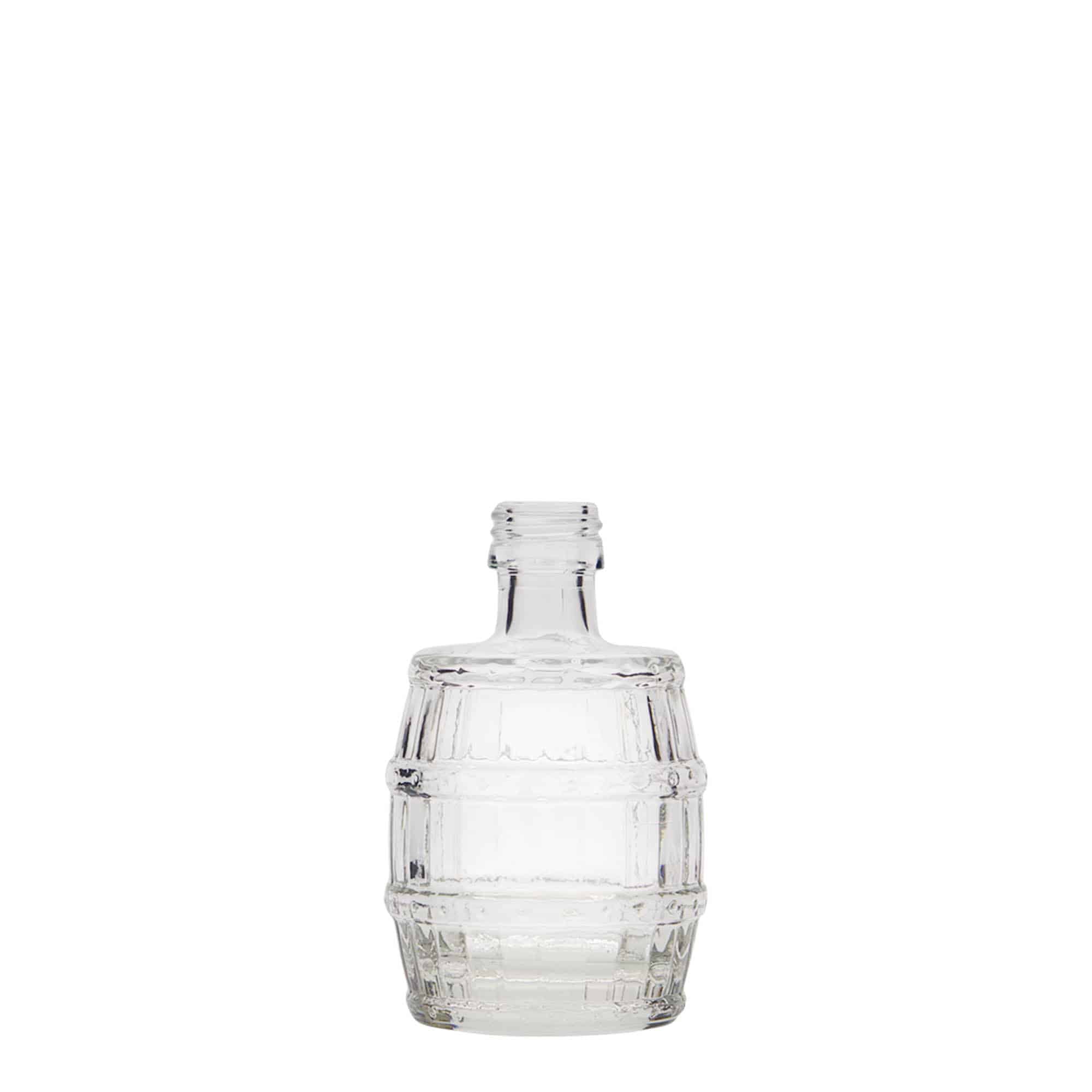 50 ml sklenená fľaša „sud“, hrdlo: PP 18