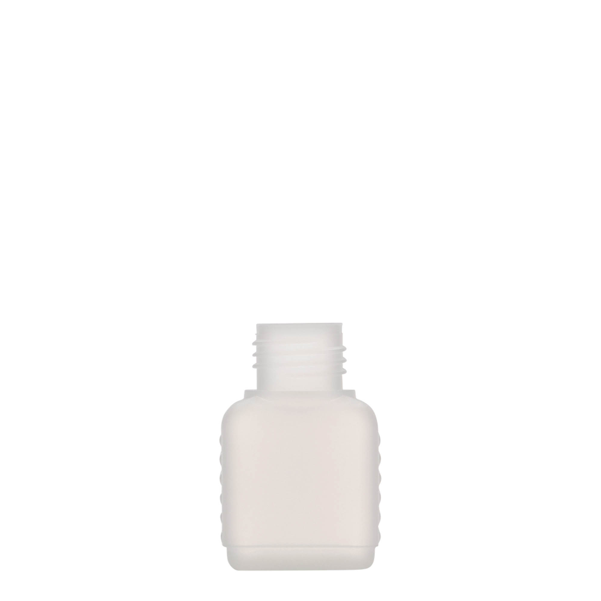 50 ml kanistrová fľaša, obdĺžniková, HDPE plast, prírodná, hrdlo: DIN 25 50 ml kanistrová fľaša, obdĺžniková, HDPE plast, prírodná, hrdlo: DIN 25