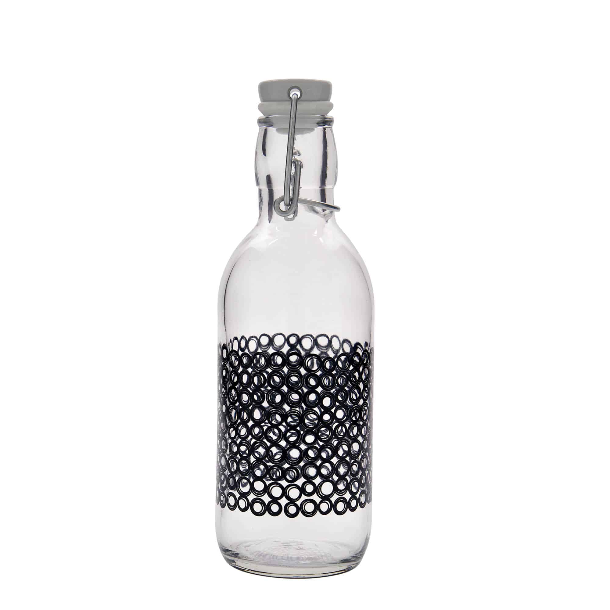 500 ml sklená fľaša „Emilia“, motív: Circola nero, hrdlo: strmeňový uzáver