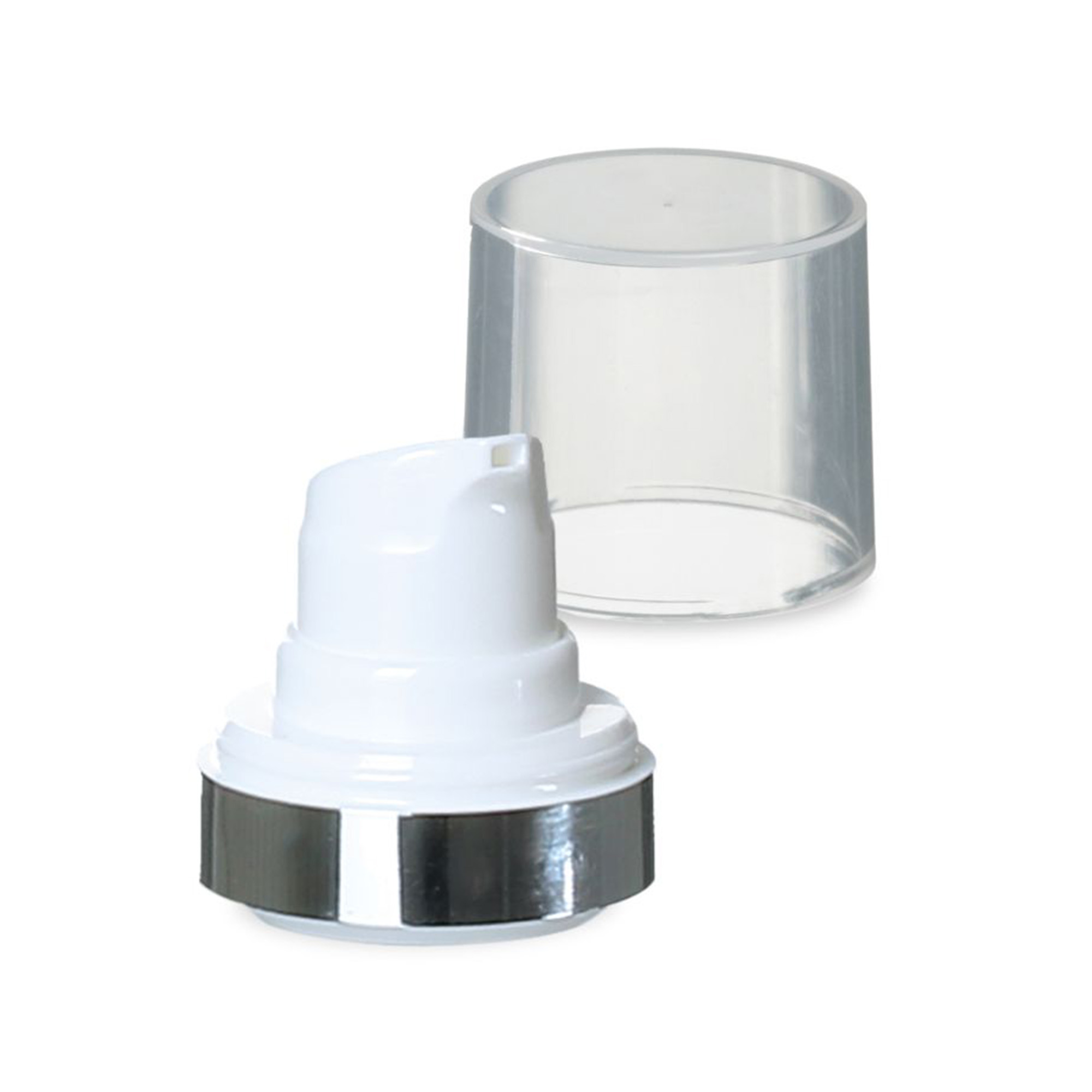 Airless hlava Micro strieborný okraj + prírodná, lesklá nasadzovacia krytka Airless hlava Micro strieborný okraj + prírodná, lesklá nasadzovacia krytka