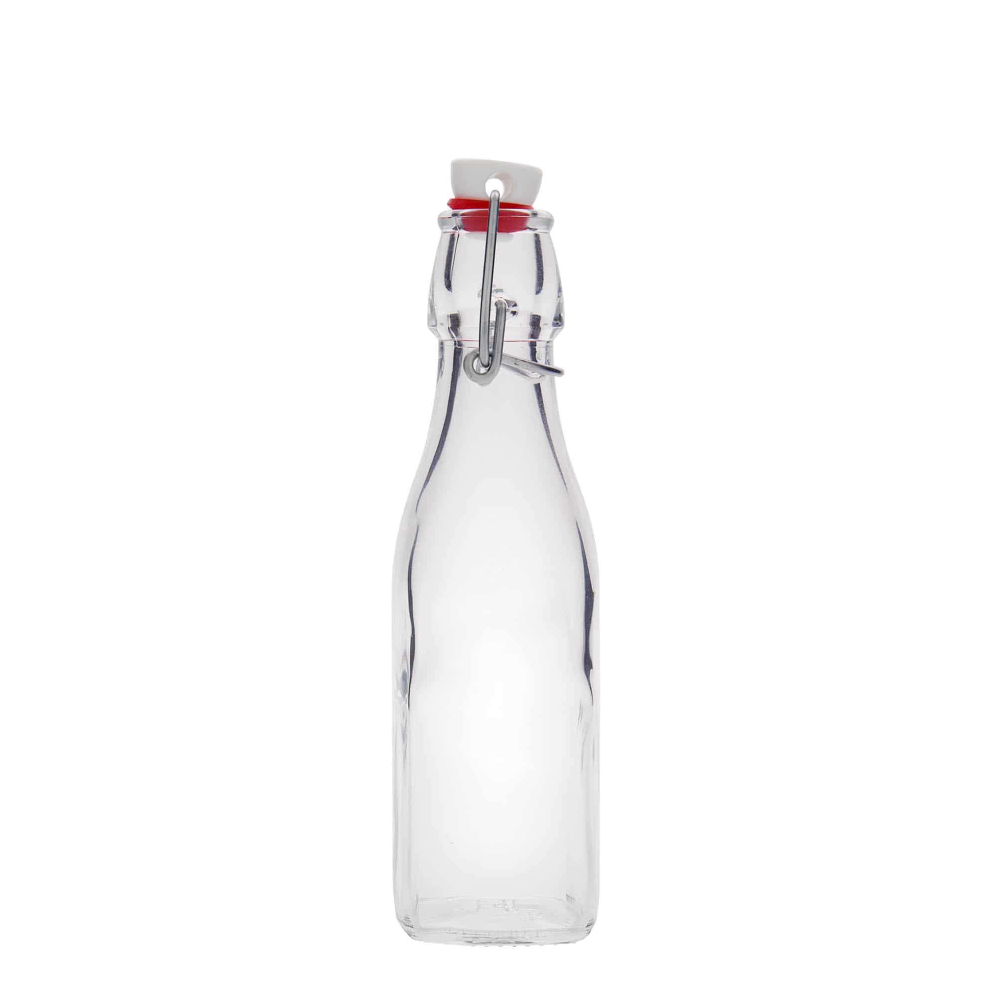 250 ml sklená fľaša „Swing, štvorcová, hrdlo: strmeňový uzáver