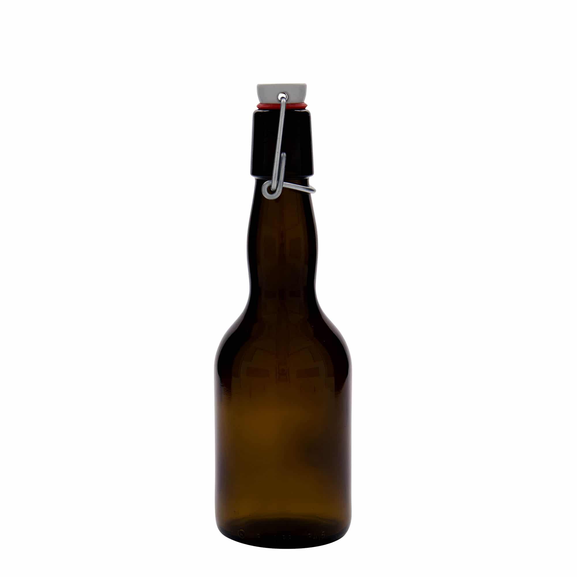 330 ml fľaša na pivo s krátkym hrdlom, sklený, hnedá farba, hrdlo: strmeňový uzáver