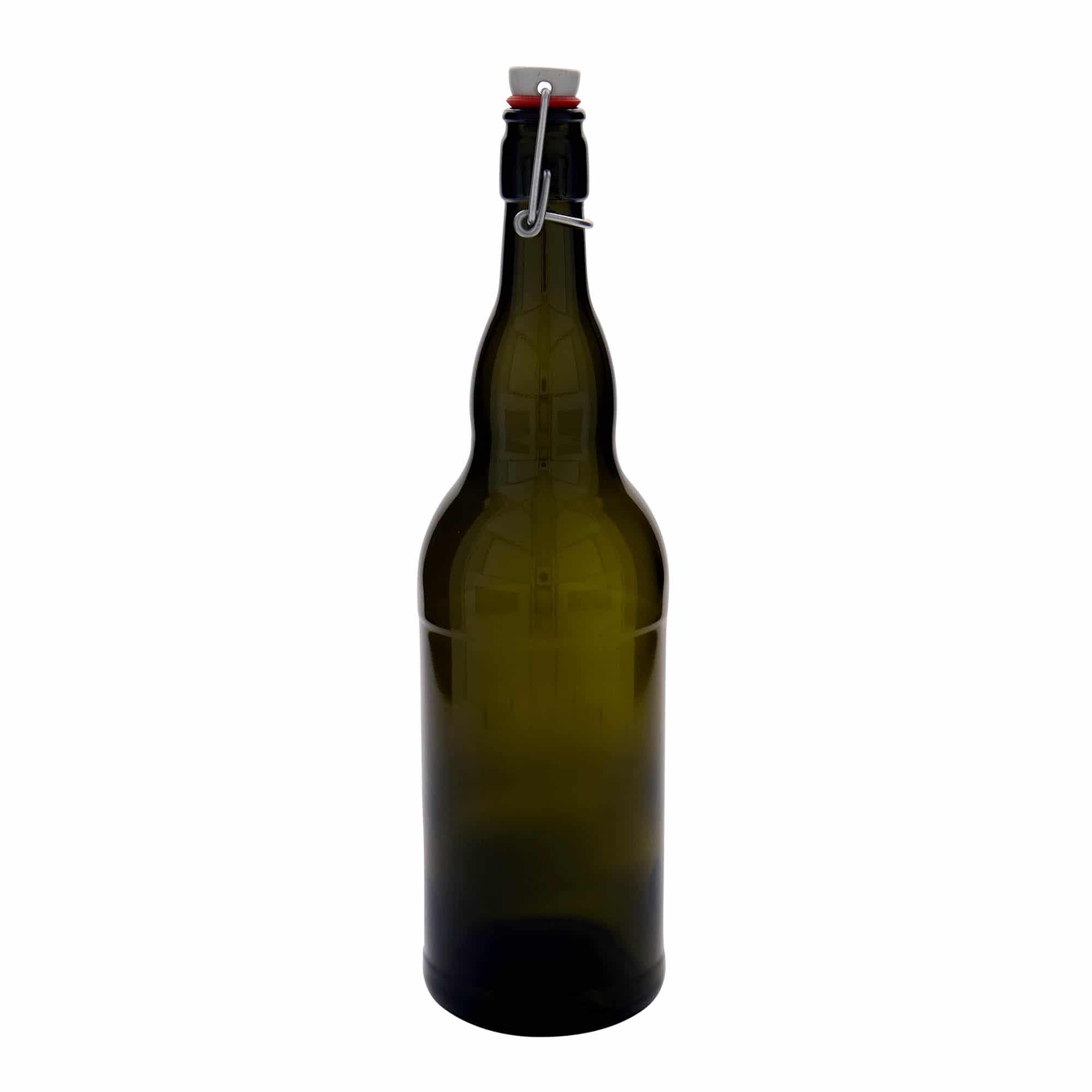 1 000 ml fľaša na belgické pivo, sklená, antická zelená farba, hrdlo: strmeňový uzáver