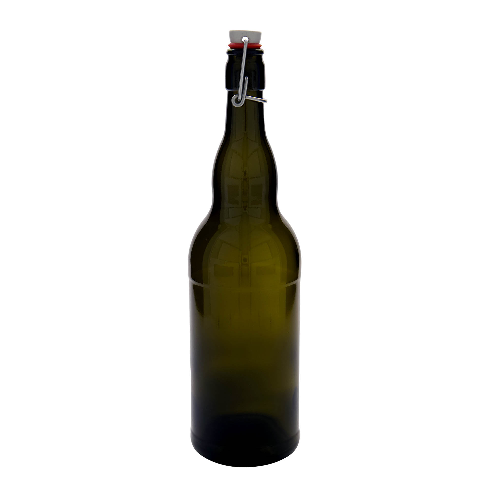 1 000 ml pivová fľaša Belgicko, sklo, antik zelená, hrdlo: pákové uzáver