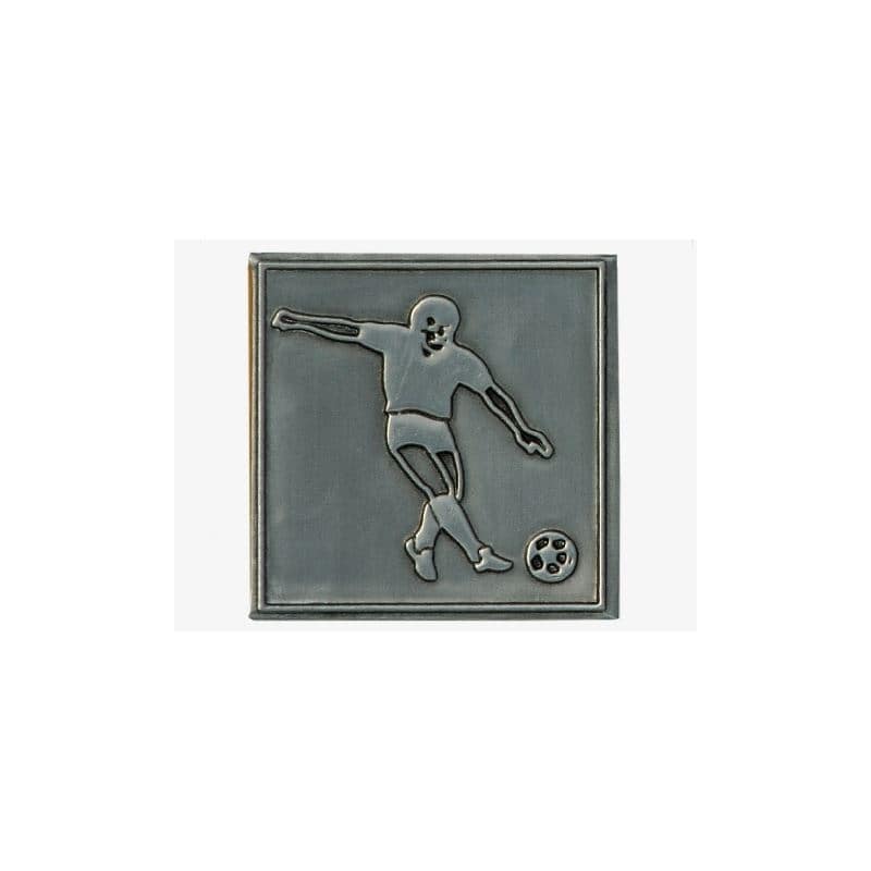 Cínová etiketa „Futbal“, štvorcová, kov, strieborná farba