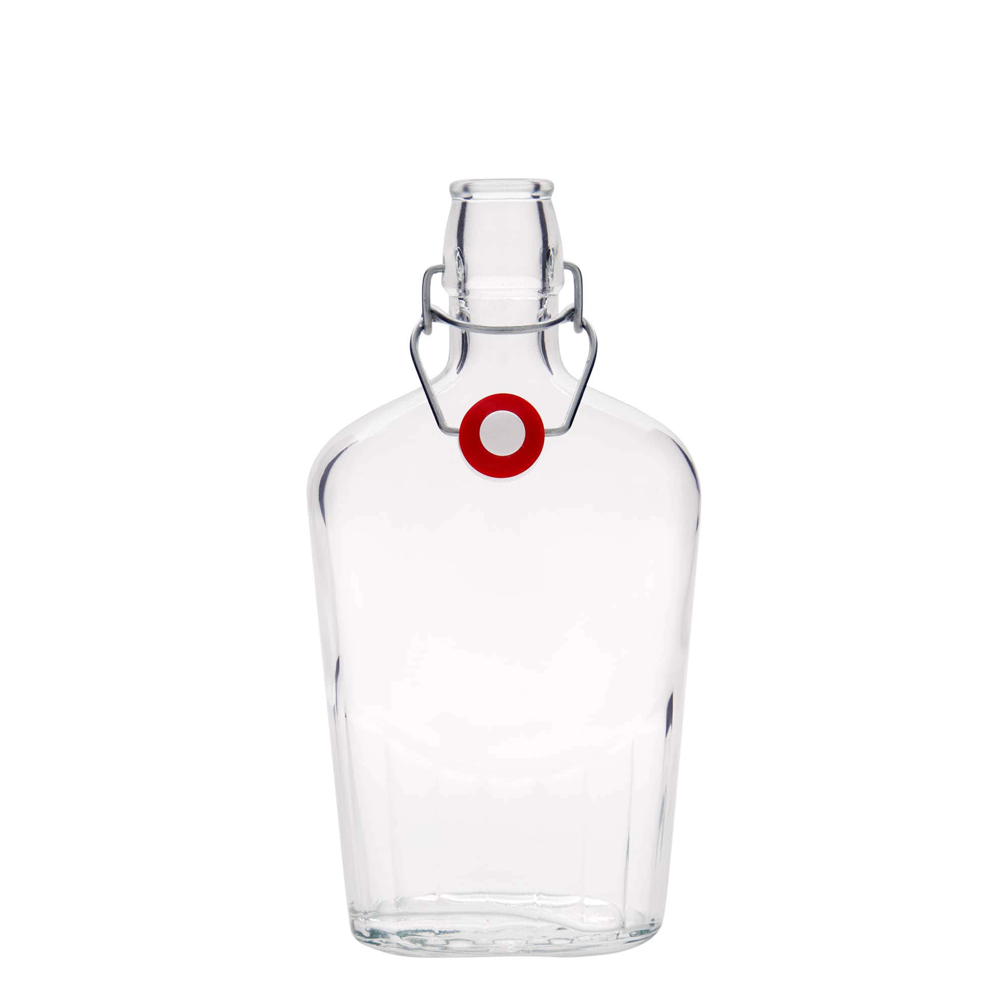 500 ml sklená fľaša „Fiaschetta“, oválna, hrdlo: strmeňový uzáver