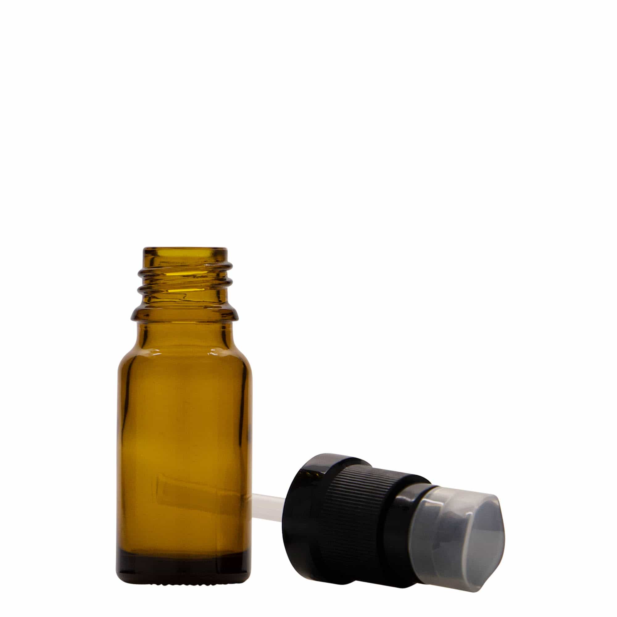 10 ml lekárska fľaša s dávkovačom na lotion, sklo, hnedá, hrdlo: DIN 18