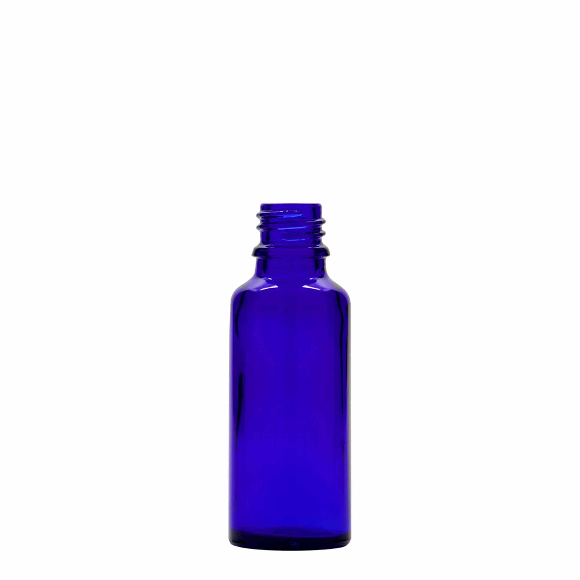 30 ml liekovka s pipetou, sklená, kráľovská modrá – červená farba, hrdlo: DIN 18