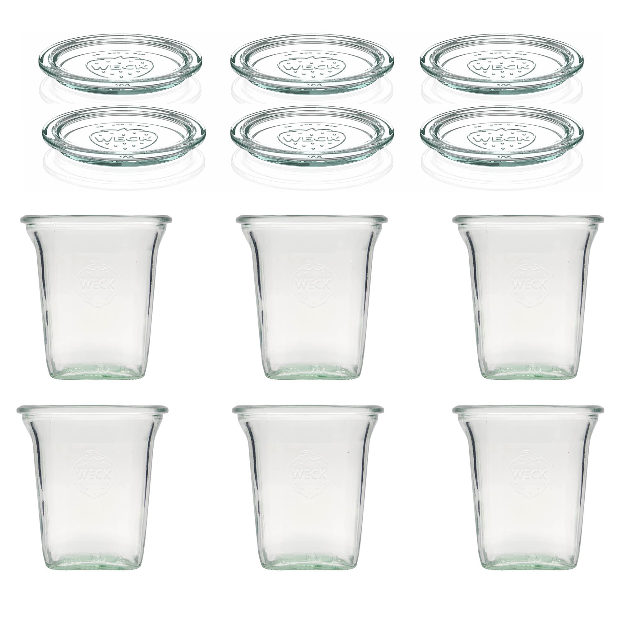 6x 545 ml WECK-štvorcový pohár Quadro so skleneným viečkom RR 100